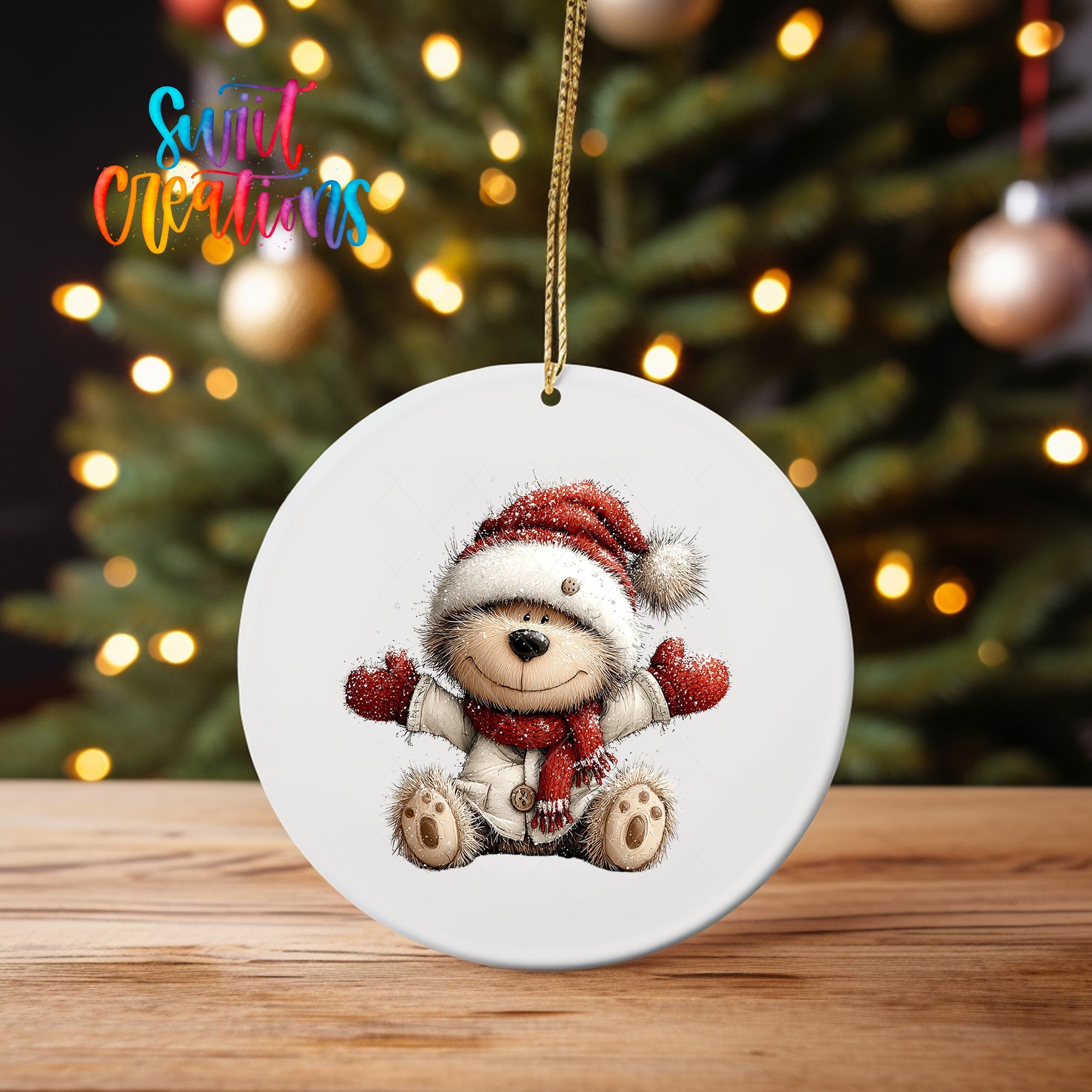 Cute Teddy Bear In Santa Hat UV DTF Ornament Transfer | O-1813 - Swiit Creations