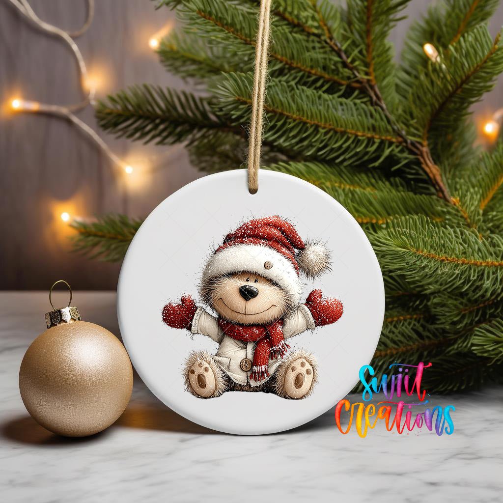 Cute Teddy Bear In Santa Hat UV DTF Ornament Transfer | O-1813 - Swiit Creations