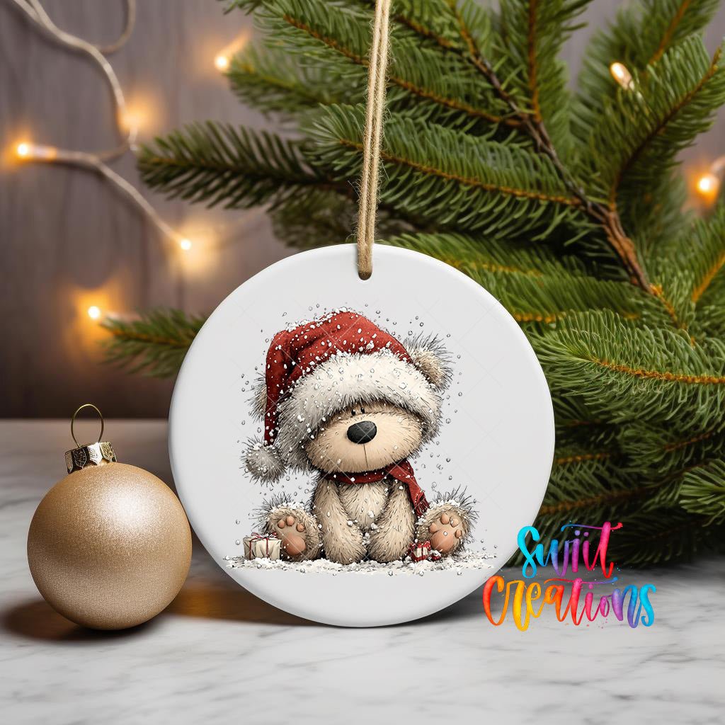 Cute Teddy Bear In Santa Hat UV DTF Ornament Transfer | O-1815 - Swiit Creations