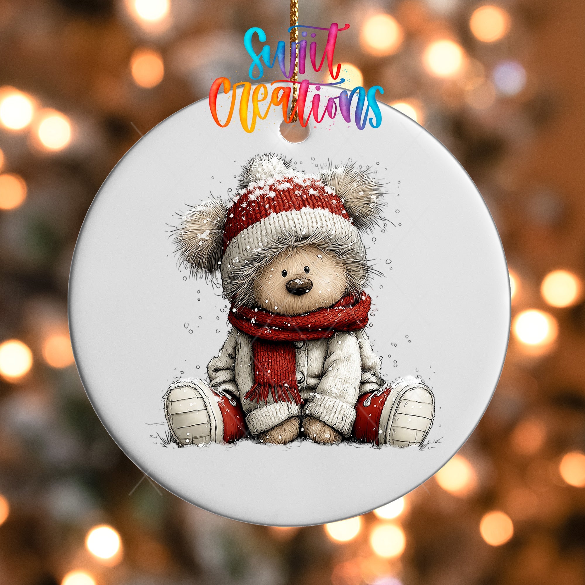 Cute Teddy Bear In Winter Hat UV DTF Ornament Transfer | O-1804 - Swiit Creations
