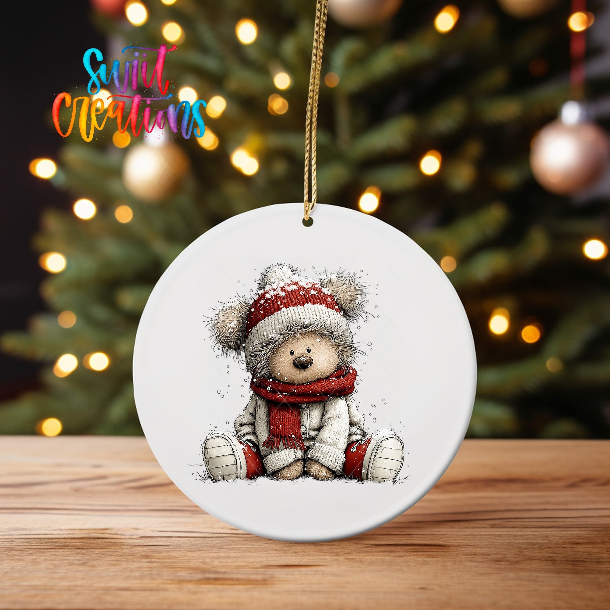 Cute Teddy Bear In Winter Hat UV DTF Ornament Transfer | O-1804 - Swiit Creations
