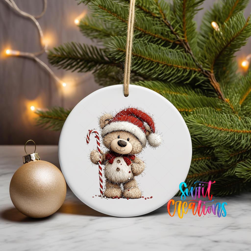 Cute Teddy Bear With Candy Cane UV DTF Ornament Transfer | O-1799 - Swiit Creations
