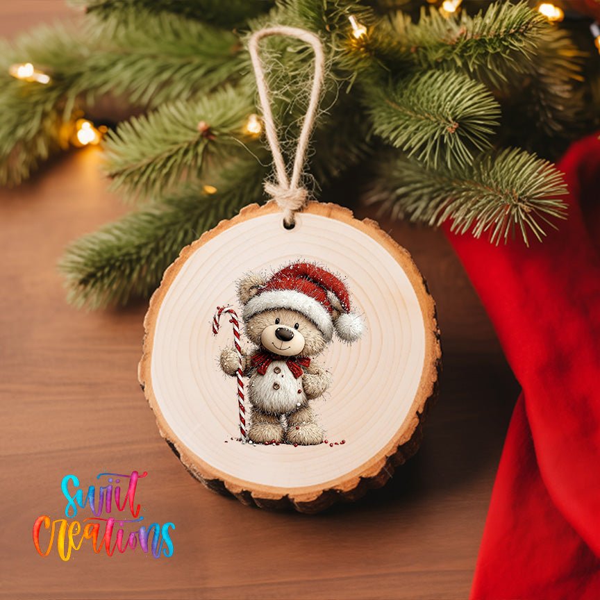 Cute Teddy Bear With Candy Cane UV DTF Ornament Transfer | O-1799 - Swiit Creations