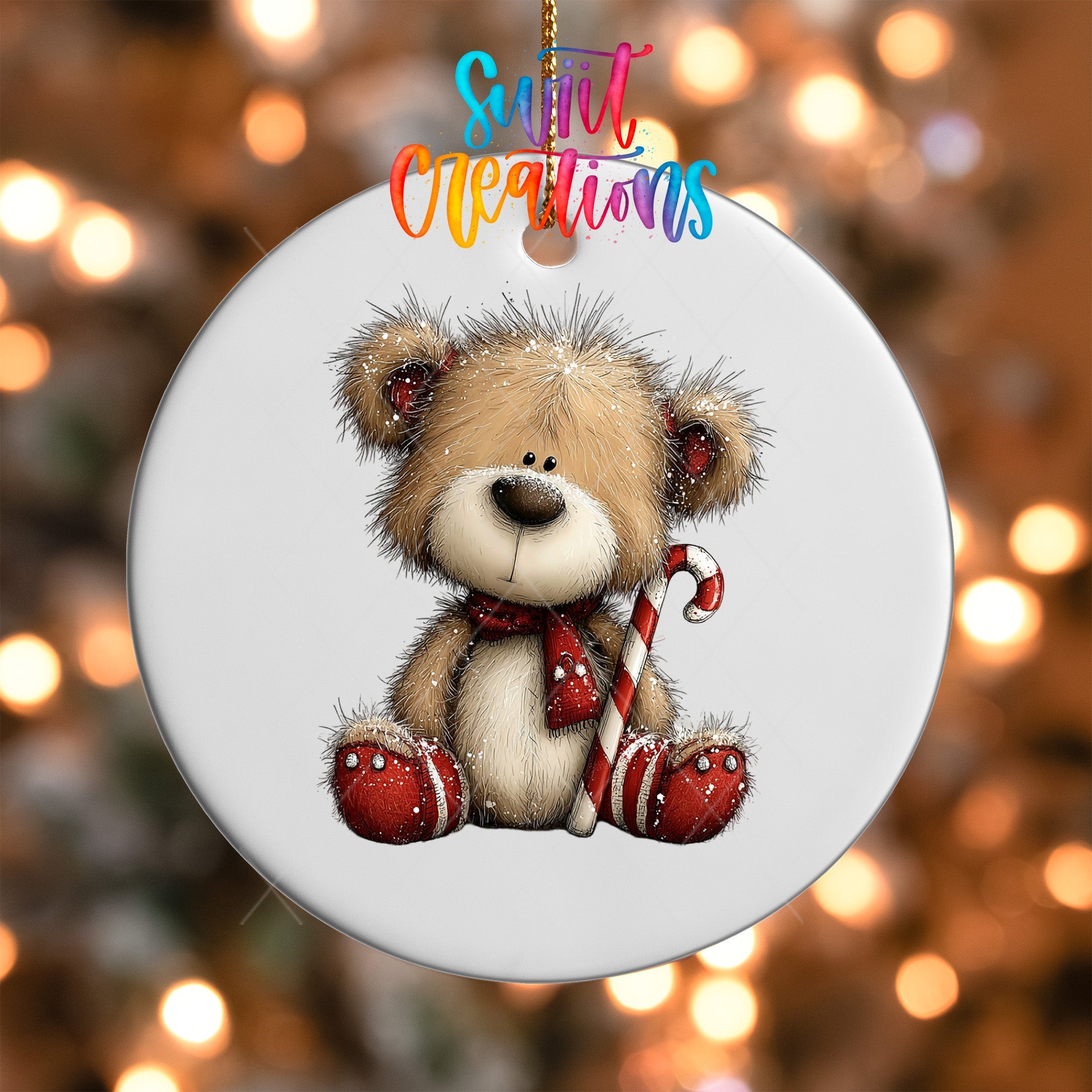 Cute Teddy Bear With Candy Cane UV DTF Ornament Transfer | O-1801 - Swiit Creations