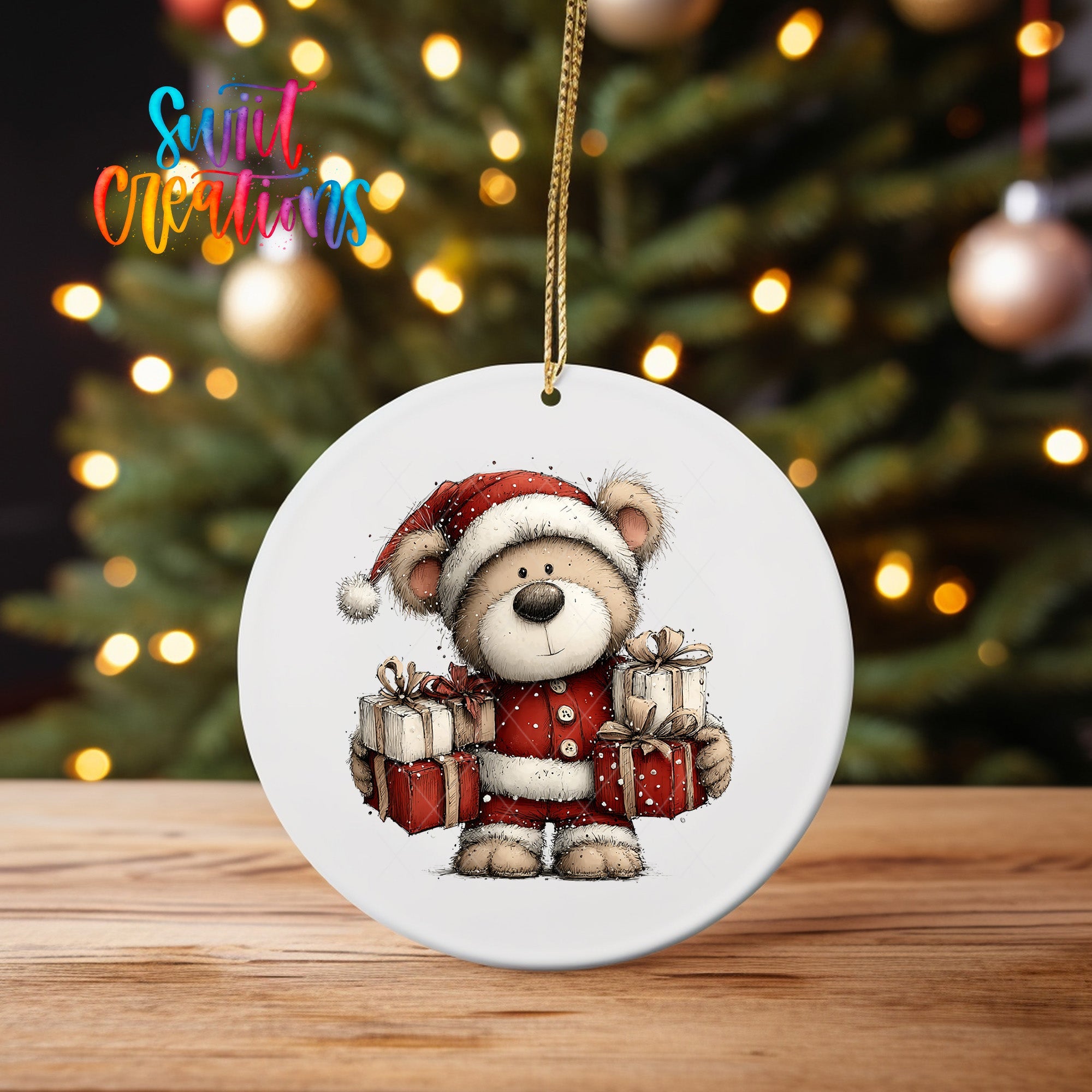 Cute Teddy Bear With Christmas Gifts UV DTF Ornament Transfer | O-1796 - Swiit Creations