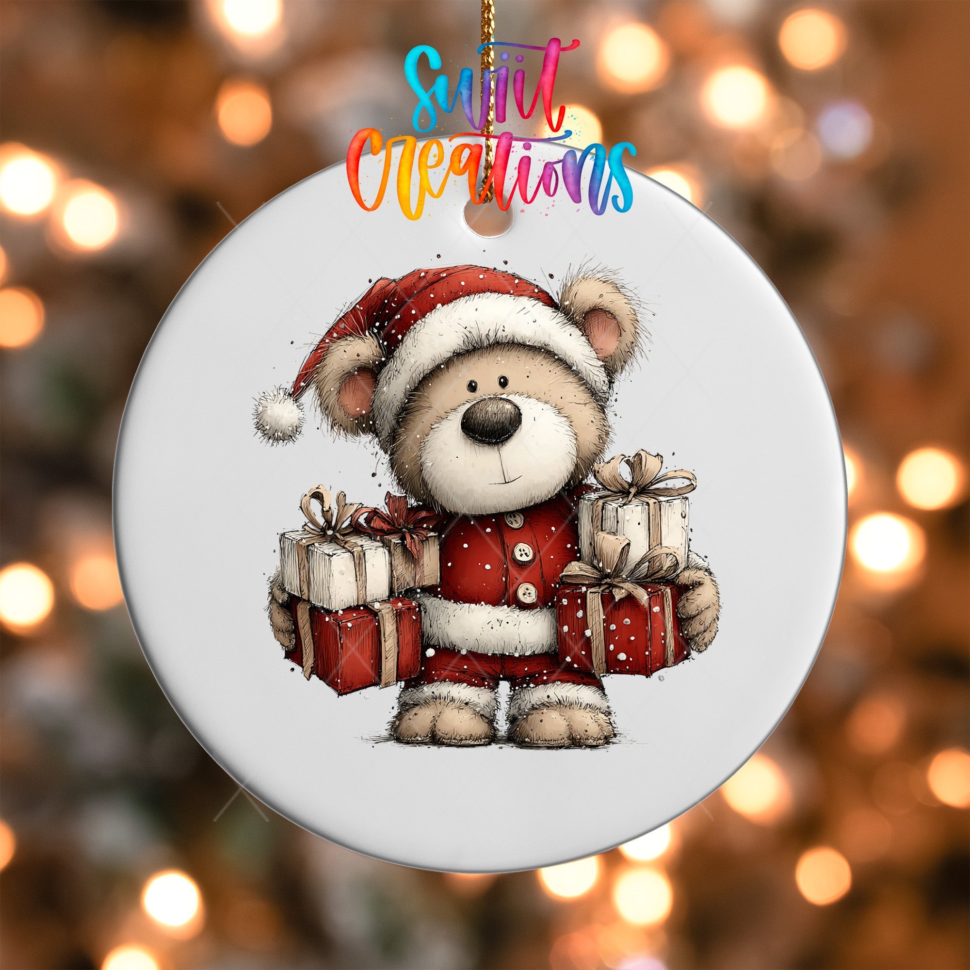 Cute Teddy Bear With Christmas Gifts UV DTF Ornament Transfer | O-1796 - Swiit Creations