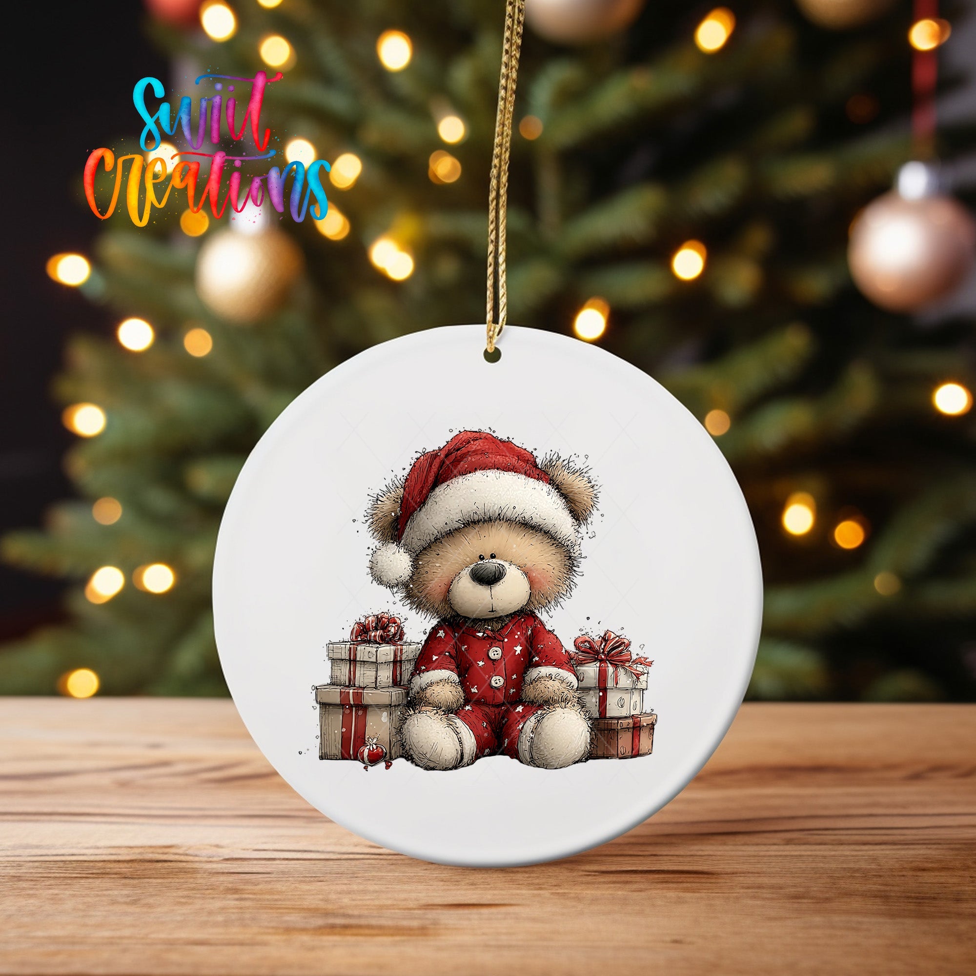 Cute Teddy Bear With Gifts UV DTF Ornament Transfer | O-1793 - Swiit Creations