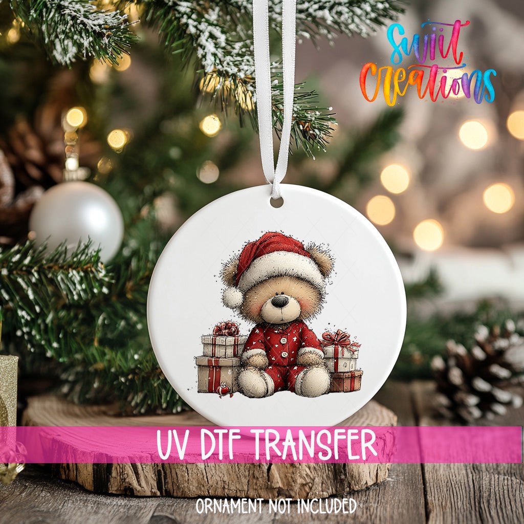 Cute Teddy Bear With Gifts UV DTF Ornament Transfer | O-1793 - Swiit Creations
