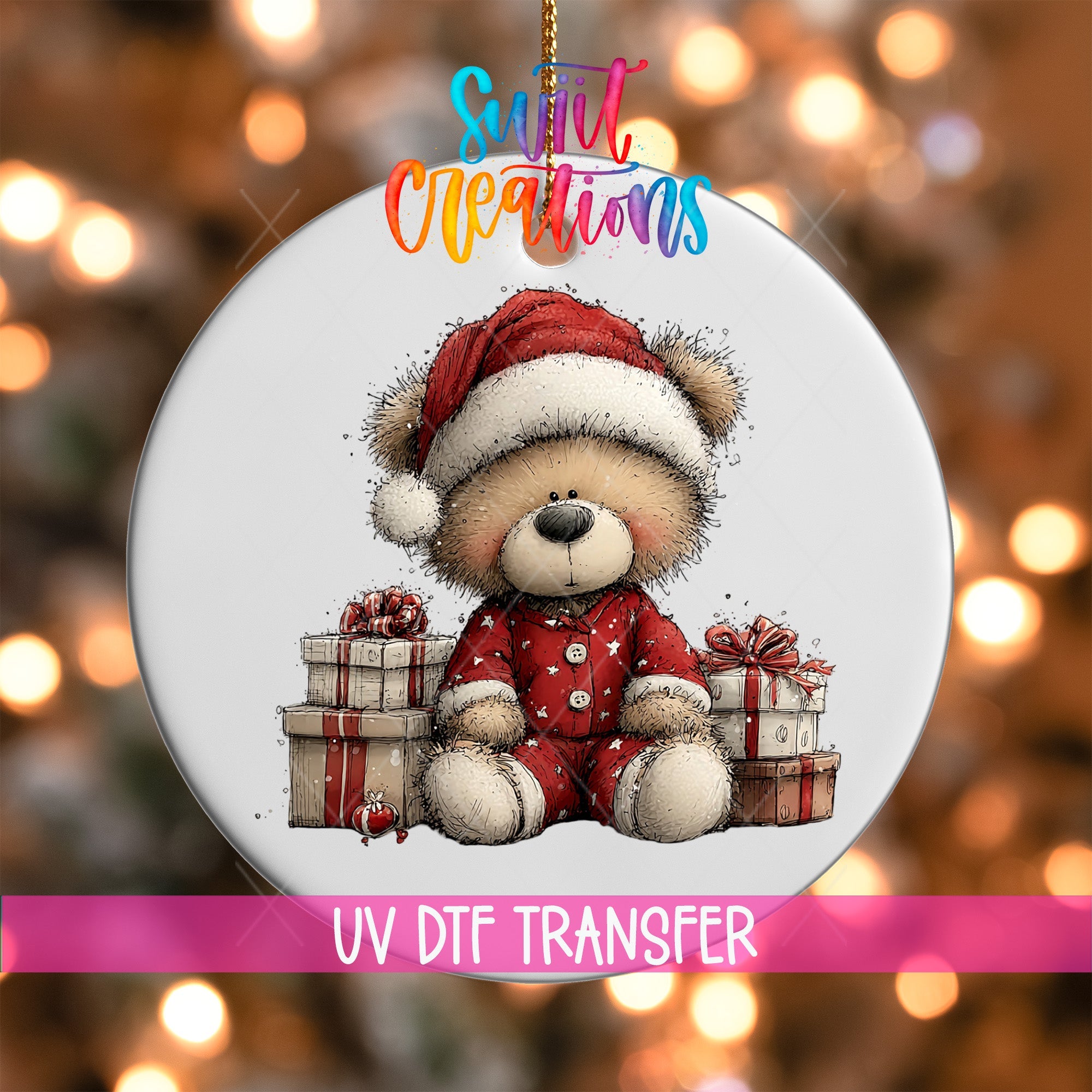 Cute Teddy Bear With Gifts UV DTF Ornament Transfer | O-1793 - Swiit Creations
