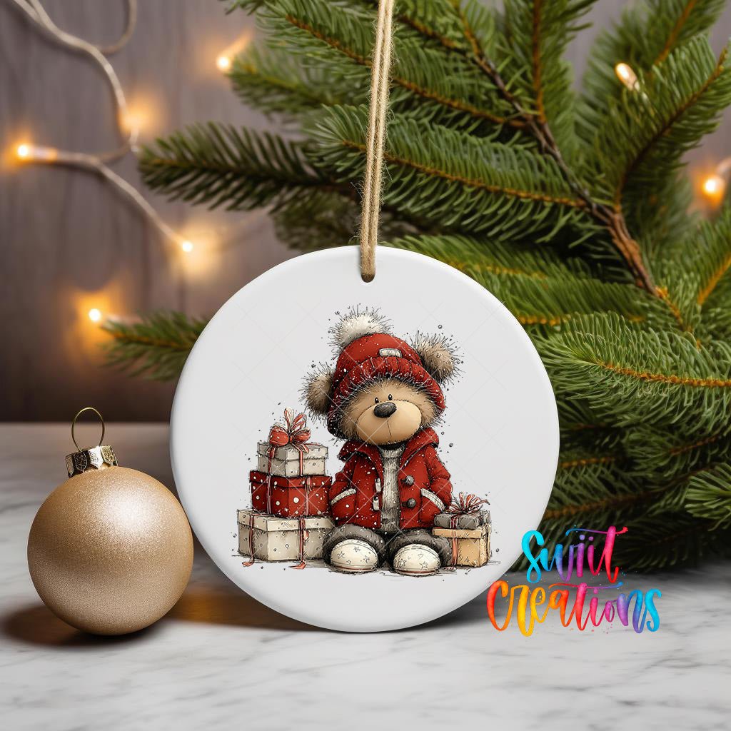 Cute Teddy Bear With Gifts UV DTF Ornament Transfer | O-1806 - Swiit Creations