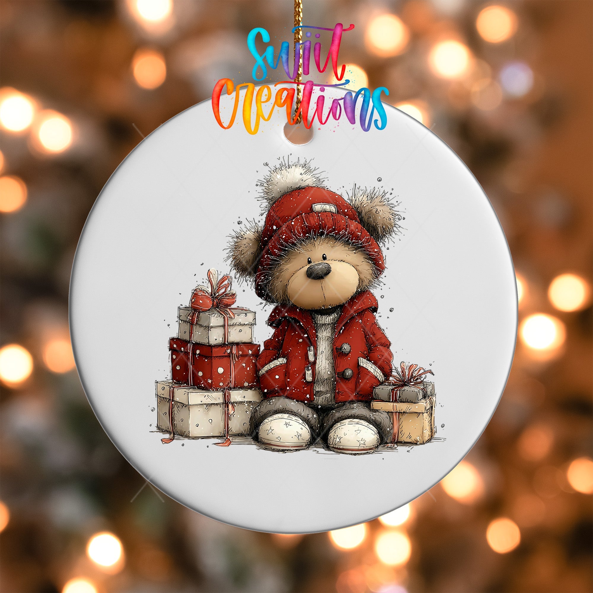 Cute Teddy Bear With Gifts UV DTF Ornament Transfer | O-1806 - Swiit Creations