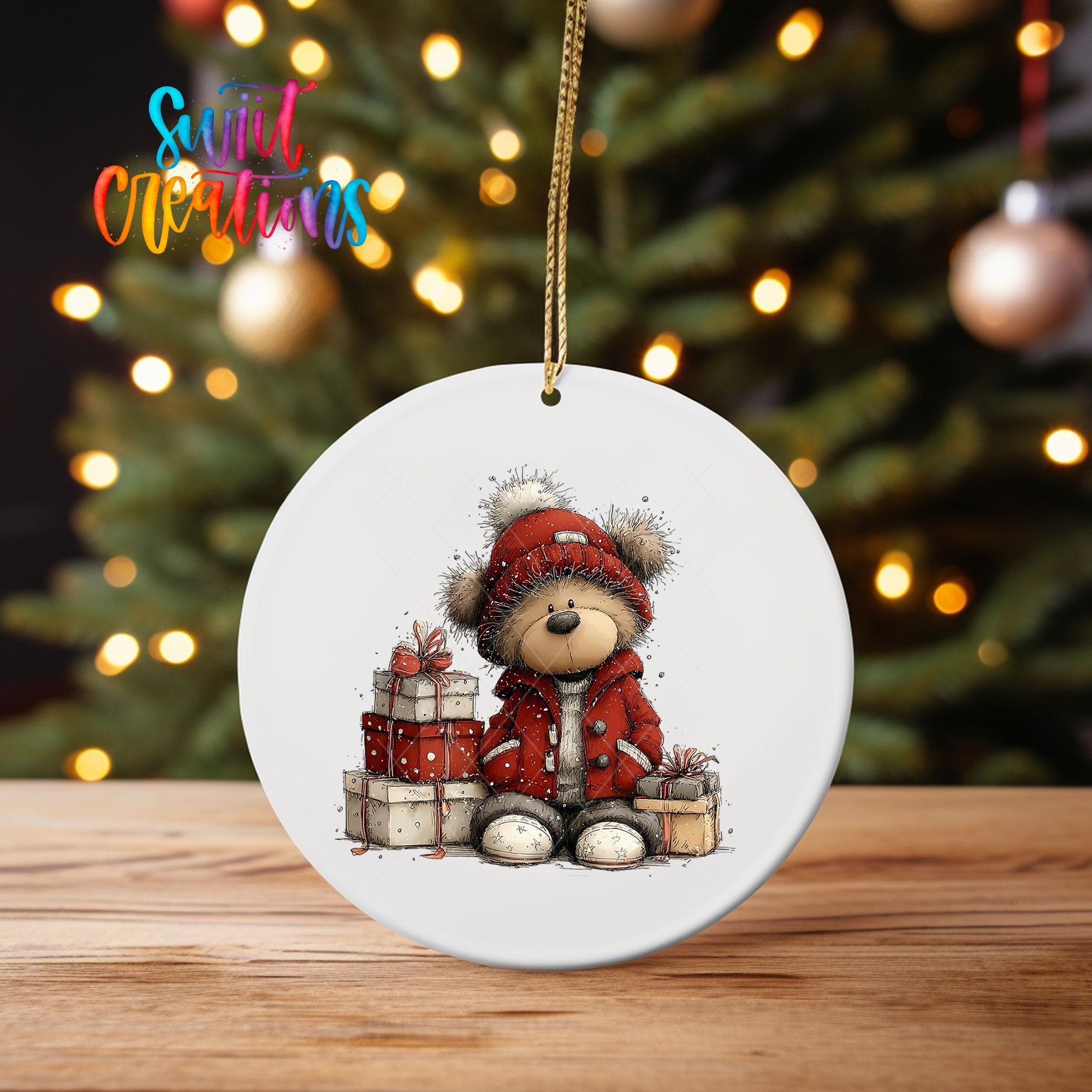 Cute Teddy Bear With Gifts UV DTF Ornament Transfer | O-1806 - Swiit Creations