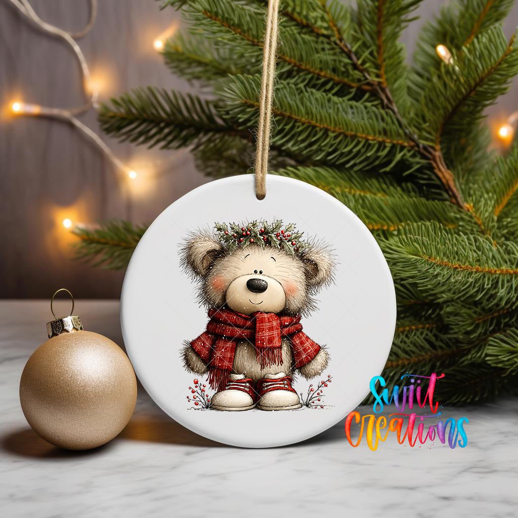 Cute Teddy Bear With Holly Crown UV DTF Ornament Transfer | O-1812 - Swiit Creations