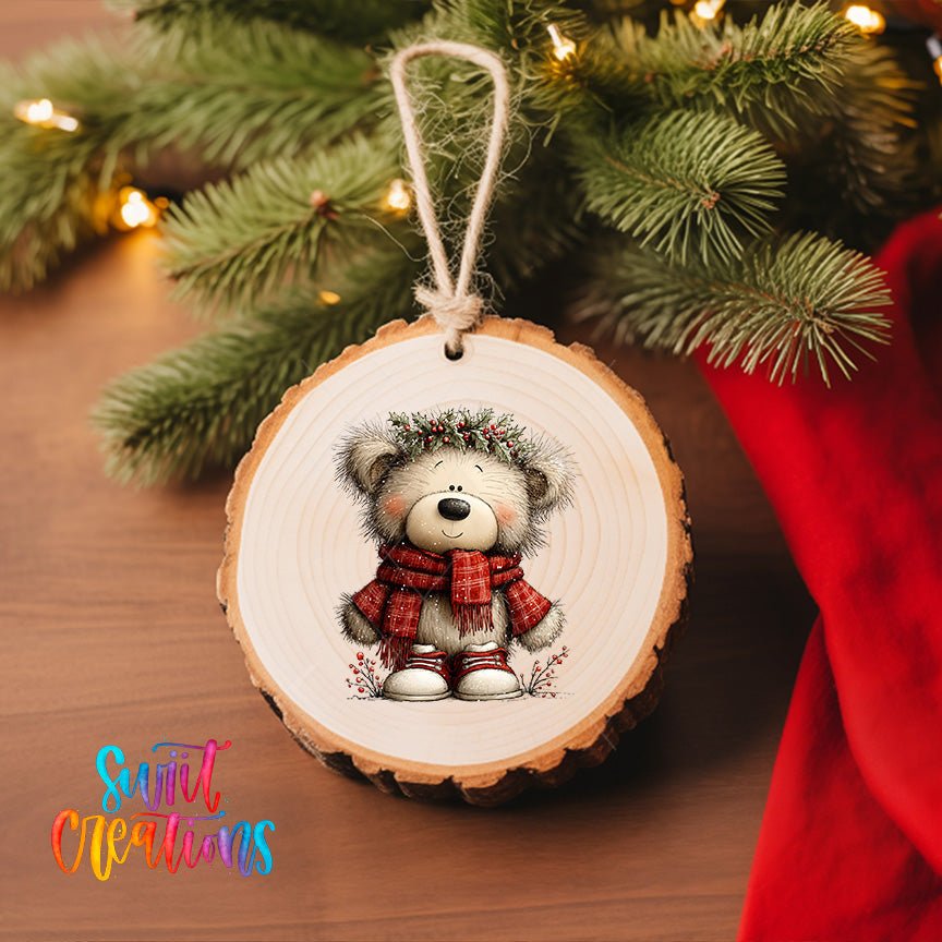 Cute Teddy Bear With Holly Crown UV DTF Ornament Transfer | O-1812 - Swiit Creations