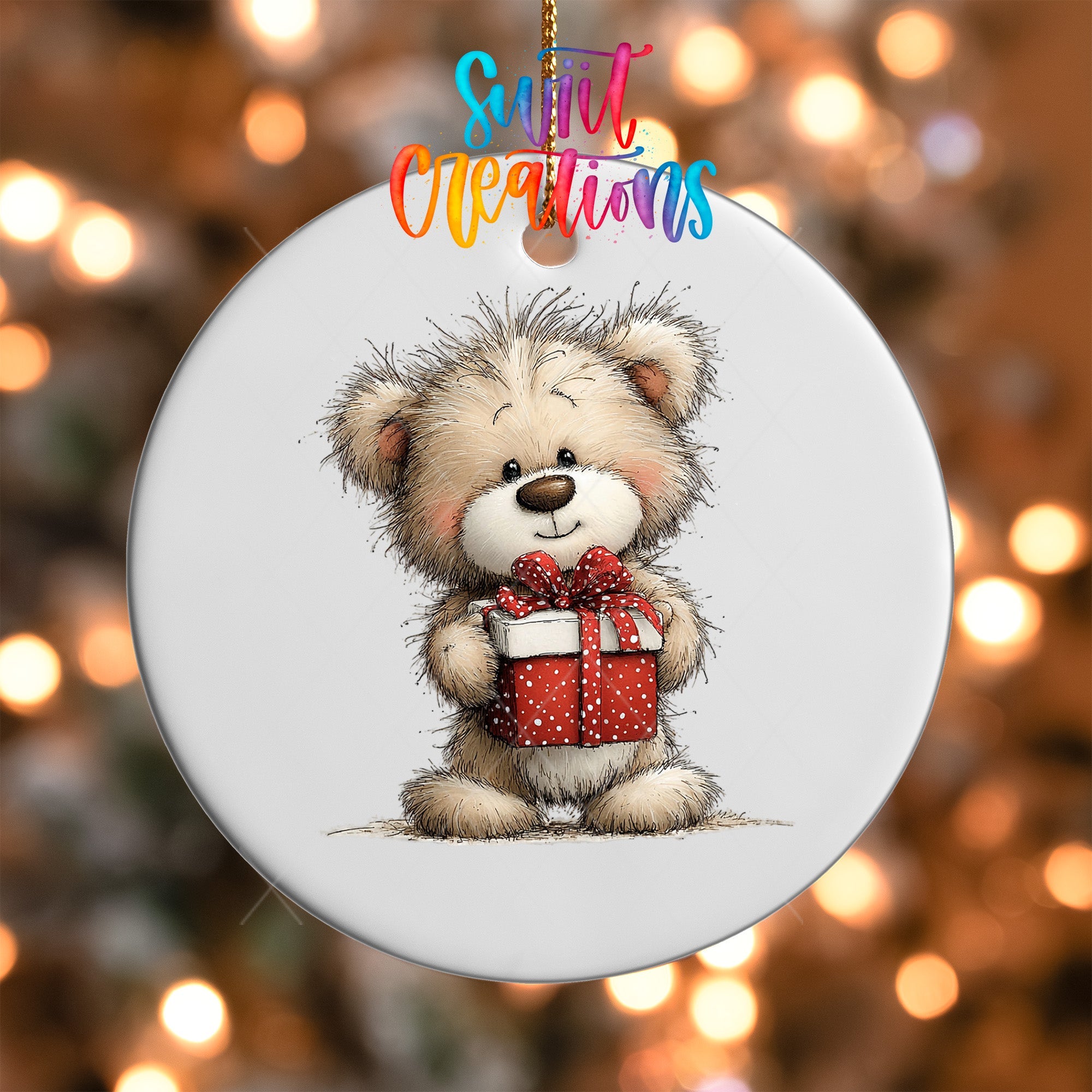 Cute Teddy Bear With Present UV DTF Ornament Transfer | O-1809 - Swiit Creations