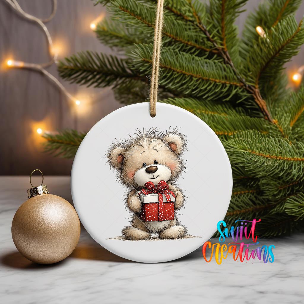 Cute Teddy Bear With Present UV DTF Ornament Transfer | O-1809 - Swiit Creations