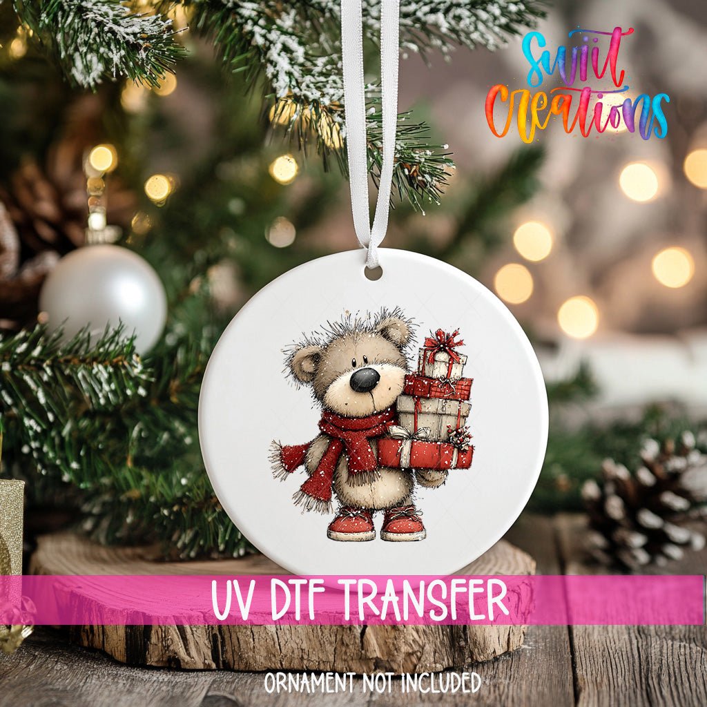 Cute Teddy Bear With Presents UV DTF Ornament Transfer | O-1794 - Swiit Creations