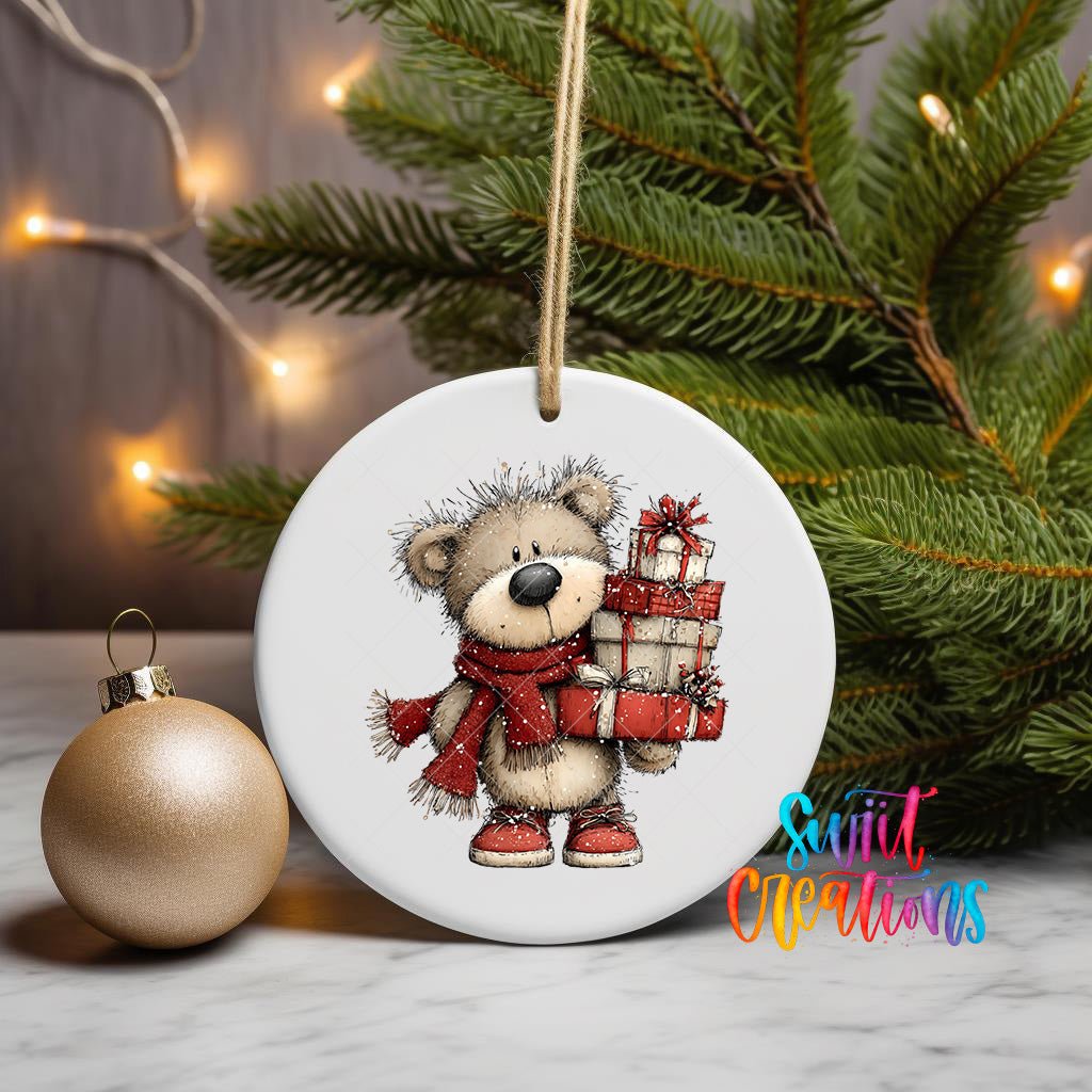 Cute Teddy Bear With Presents UV DTF Ornament Transfer | O-1794 - Swiit Creations