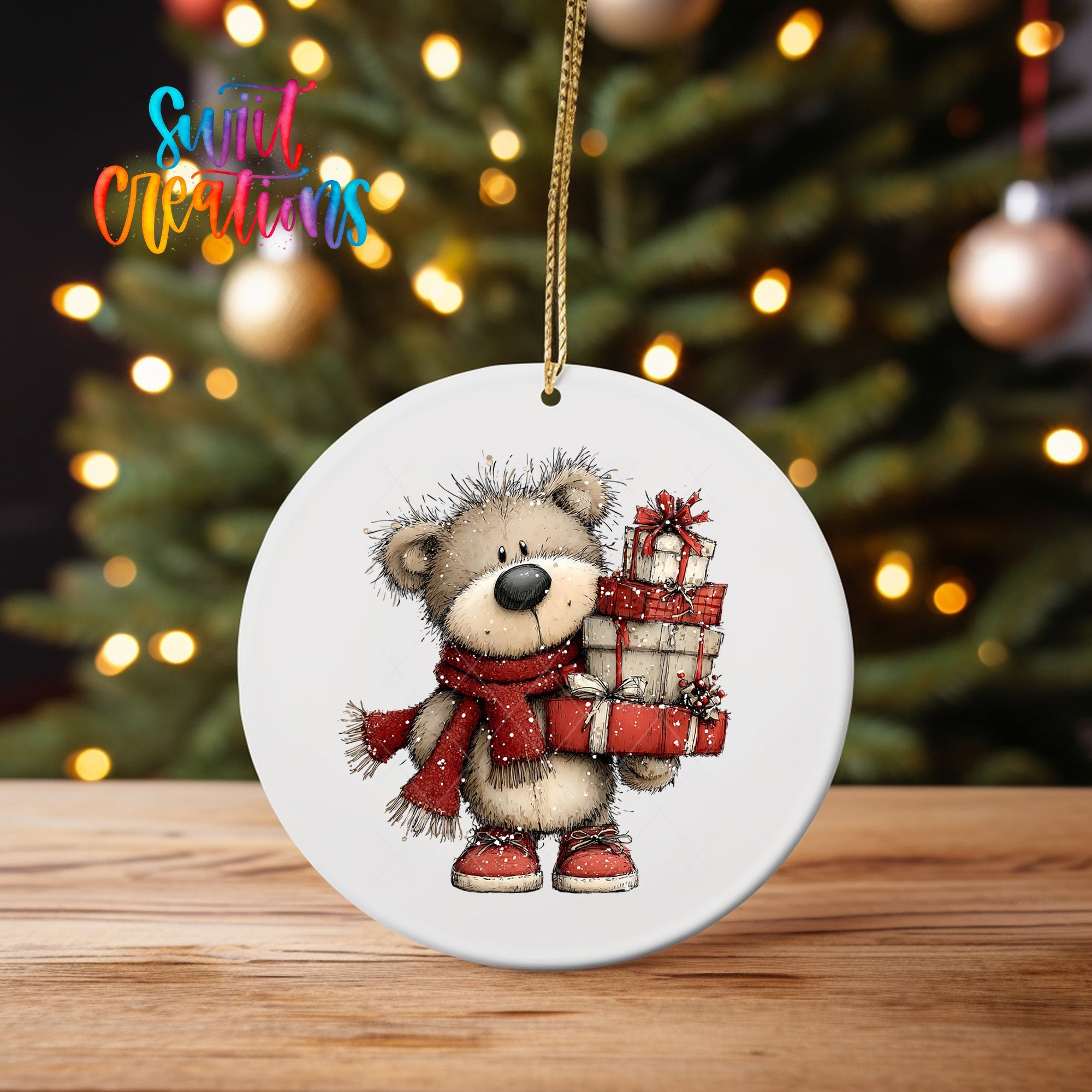 Cute Teddy Bear With Presents UV DTF Ornament Transfer | O-1794 - Swiit Creations