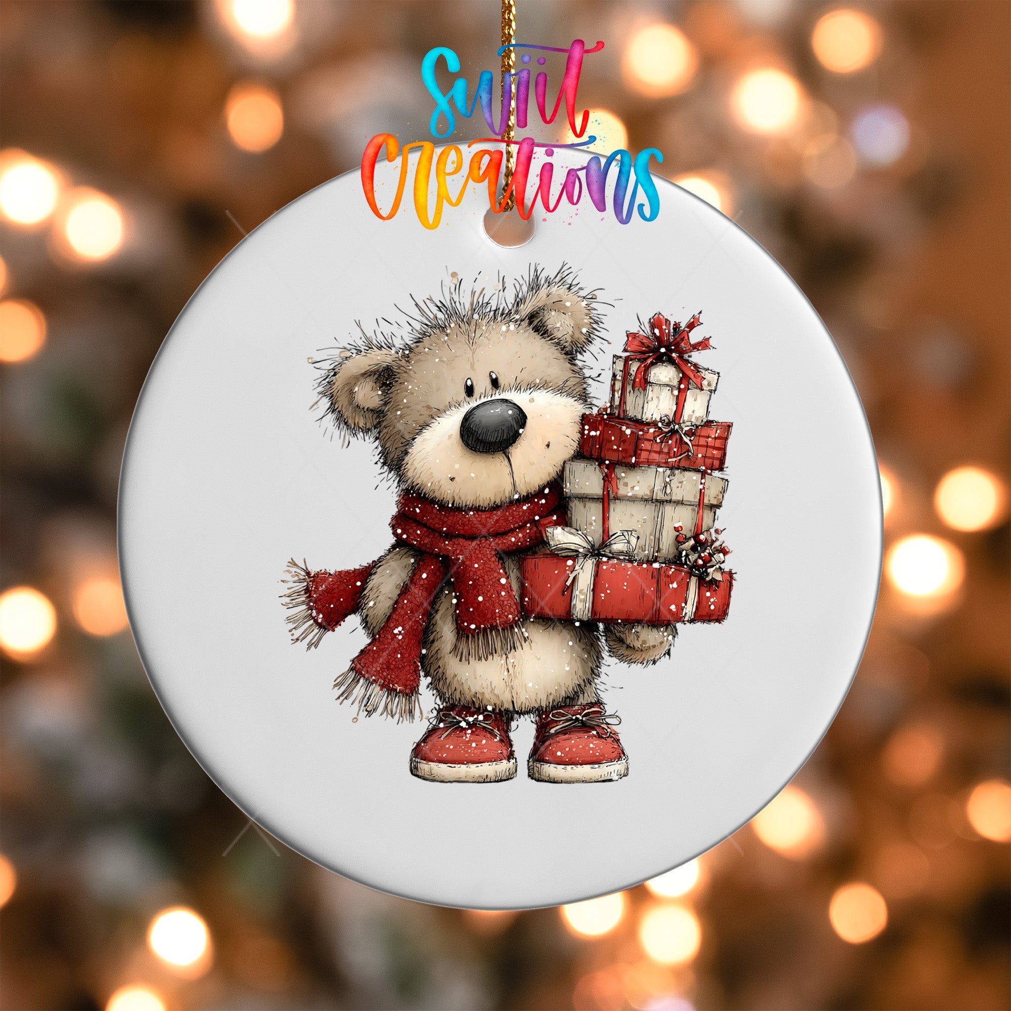 Cute Teddy Bear With Presents UV DTF Ornament Transfer | O-1794 - Swiit Creations