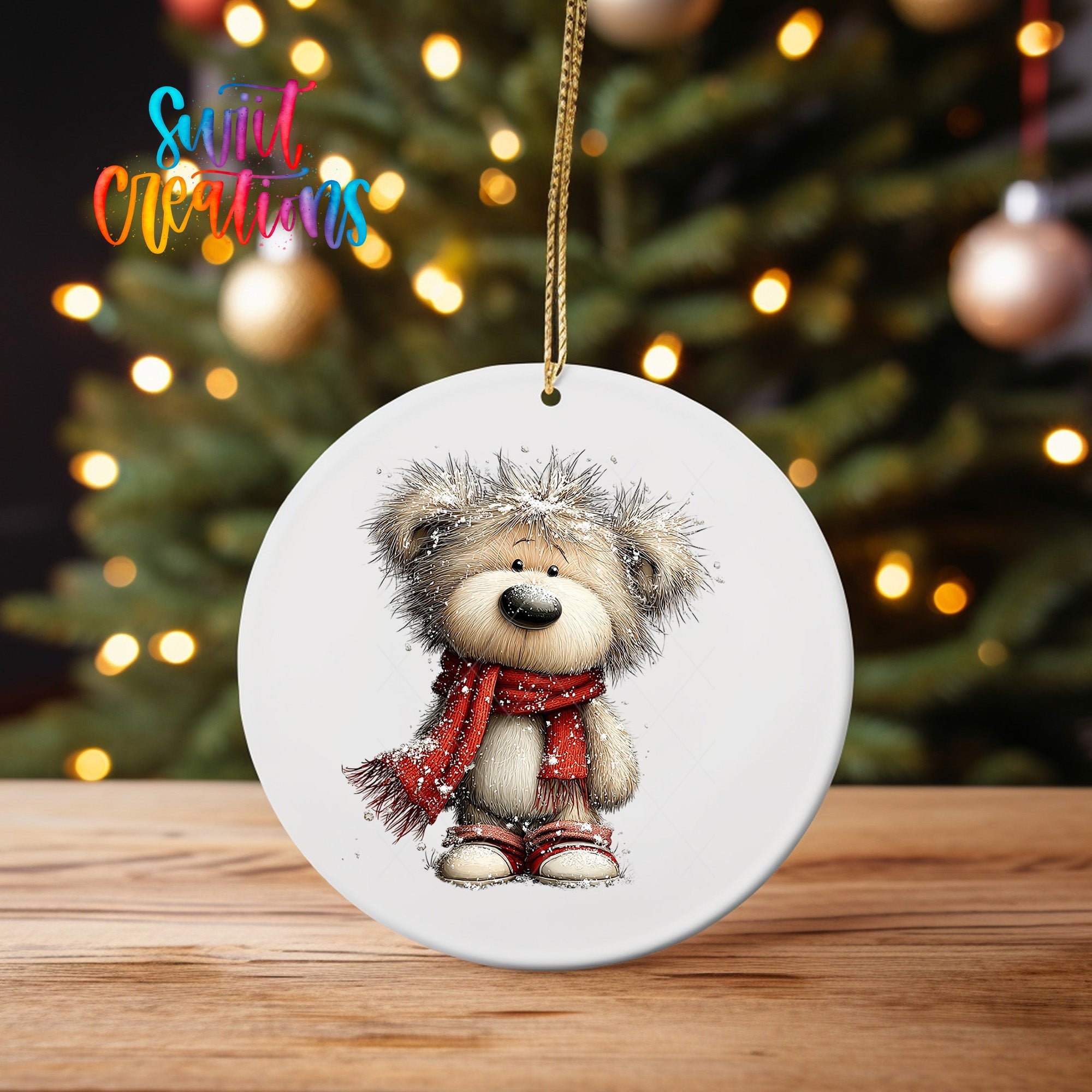 Cute Teddy Bear With Red Scarf UV DTF Ornament Transfer | O-1814 - Swiit Creations