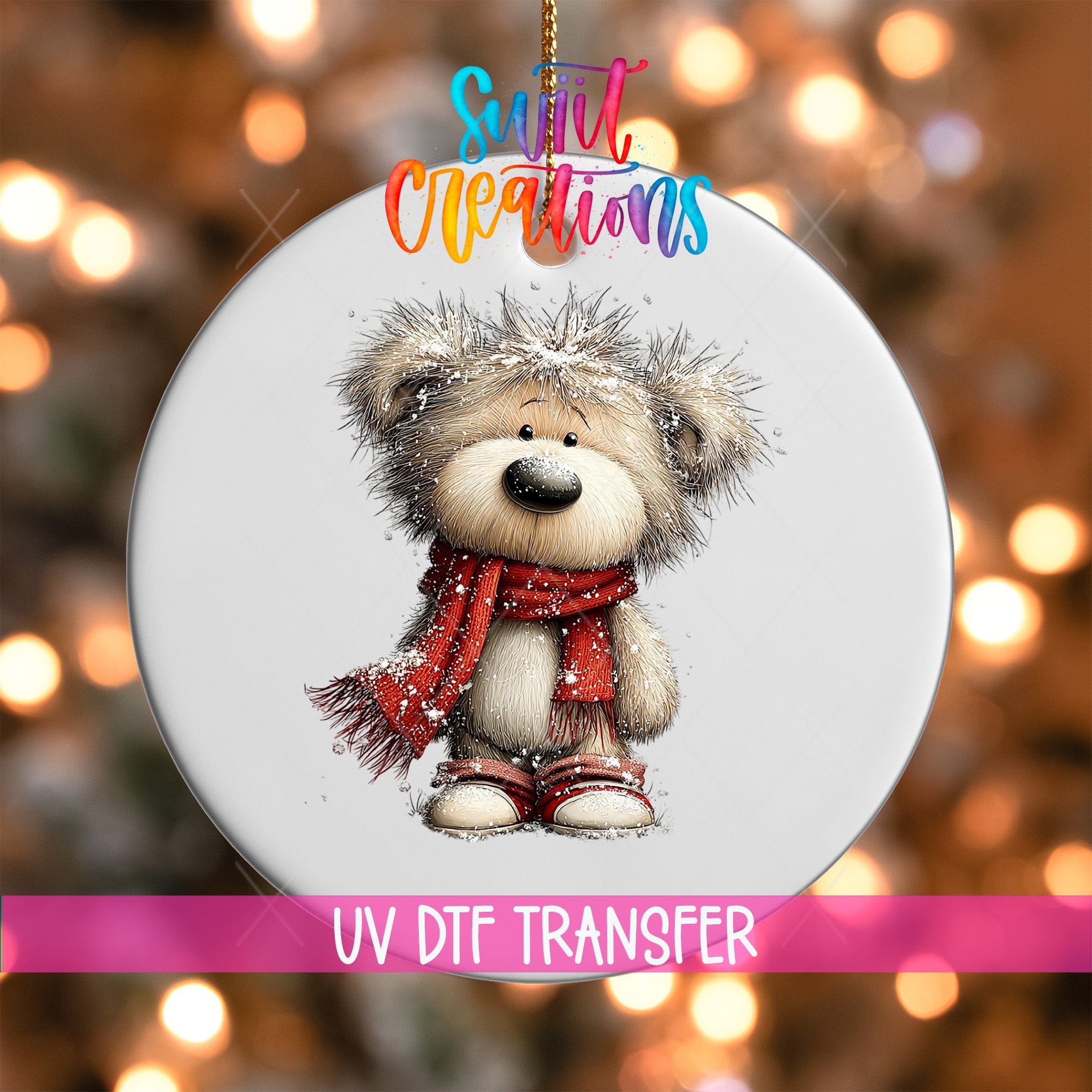Cute Teddy Bear With Red Scarf UV DTF Ornament Transfer | O-1814 - Swiit Creations