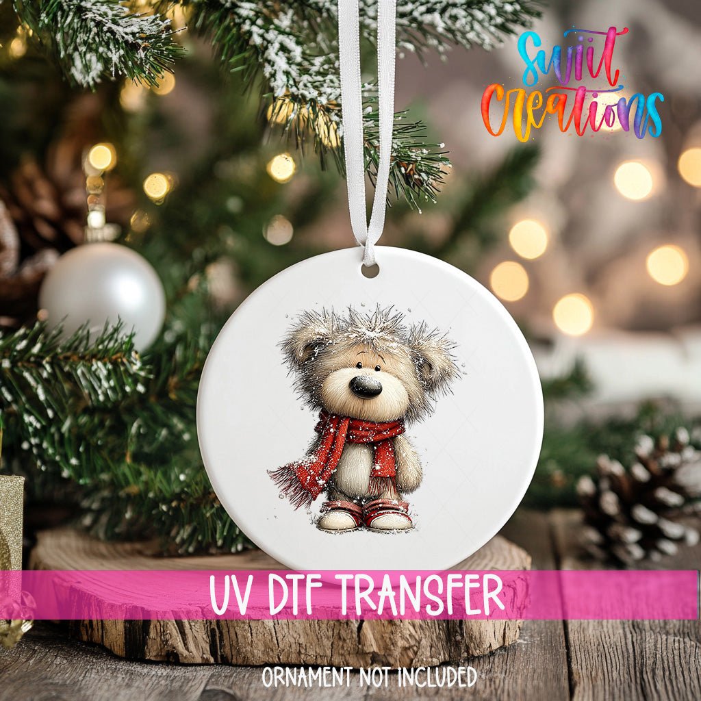 Cute Teddy Bear With Red Scarf UV DTF Ornament Transfer | O-1814 - Swiit Creations