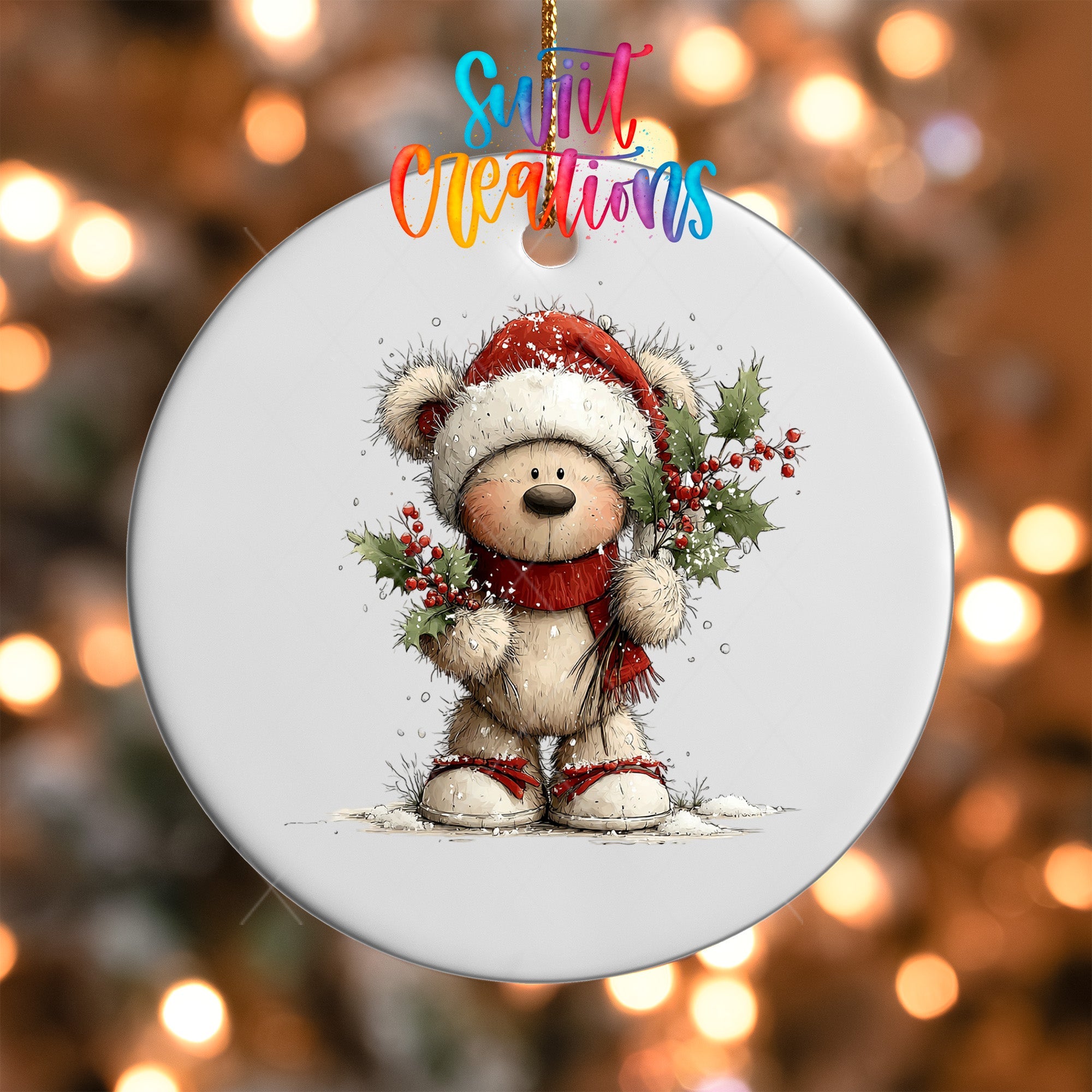Cute Teddy Bear With Santa Hat UV DTF Ornament Transfer | O-1790 - Swiit Creations