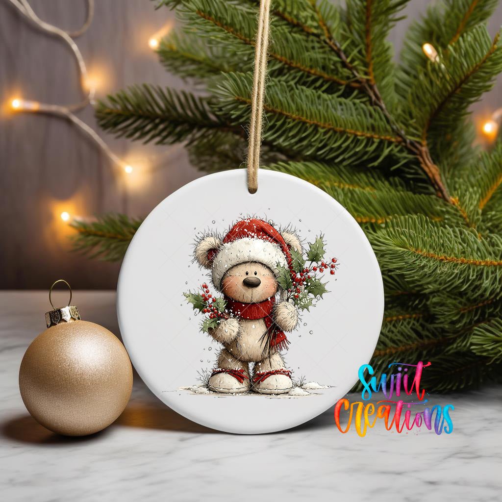 Cute Teddy Bear With Santa Hat UV DTF Ornament Transfer | O-1790 - Swiit Creations