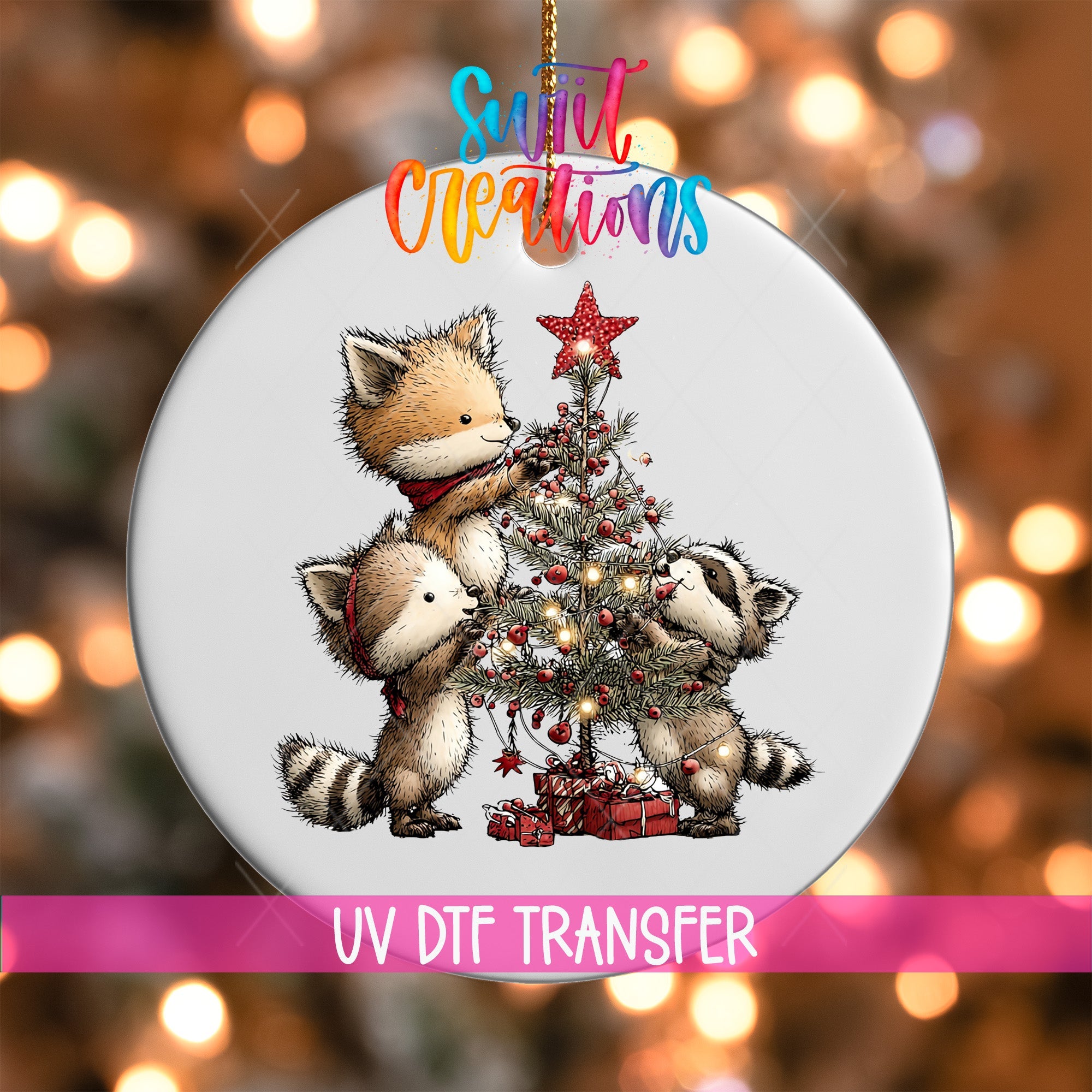 Cute Woodland Friends Decorating Tree UV DTF Ornament Transfer | O-1862 - Swiit Creations
