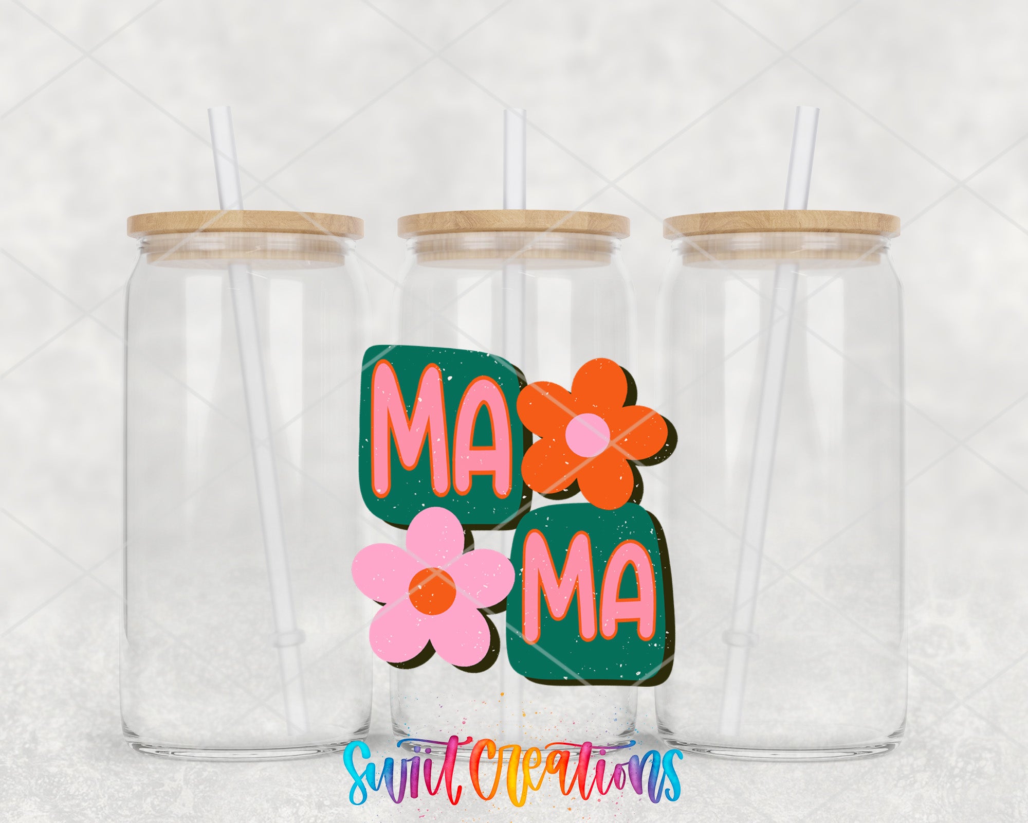 a couple of clear cups with flowers on them