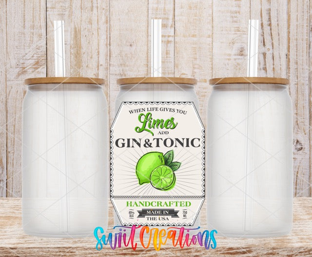 two bottles of gin and tonic on a wooden table