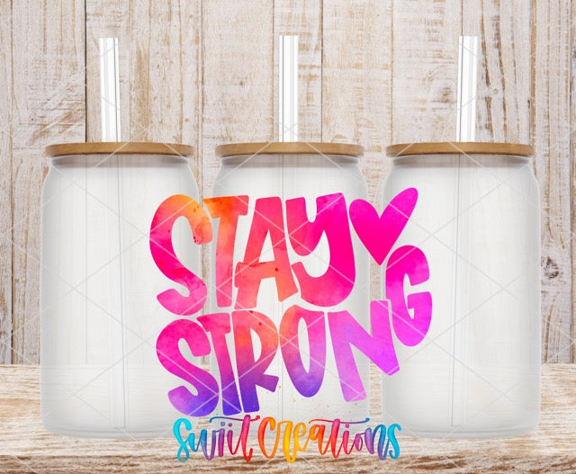 two plastic containers with the words stay strong on them