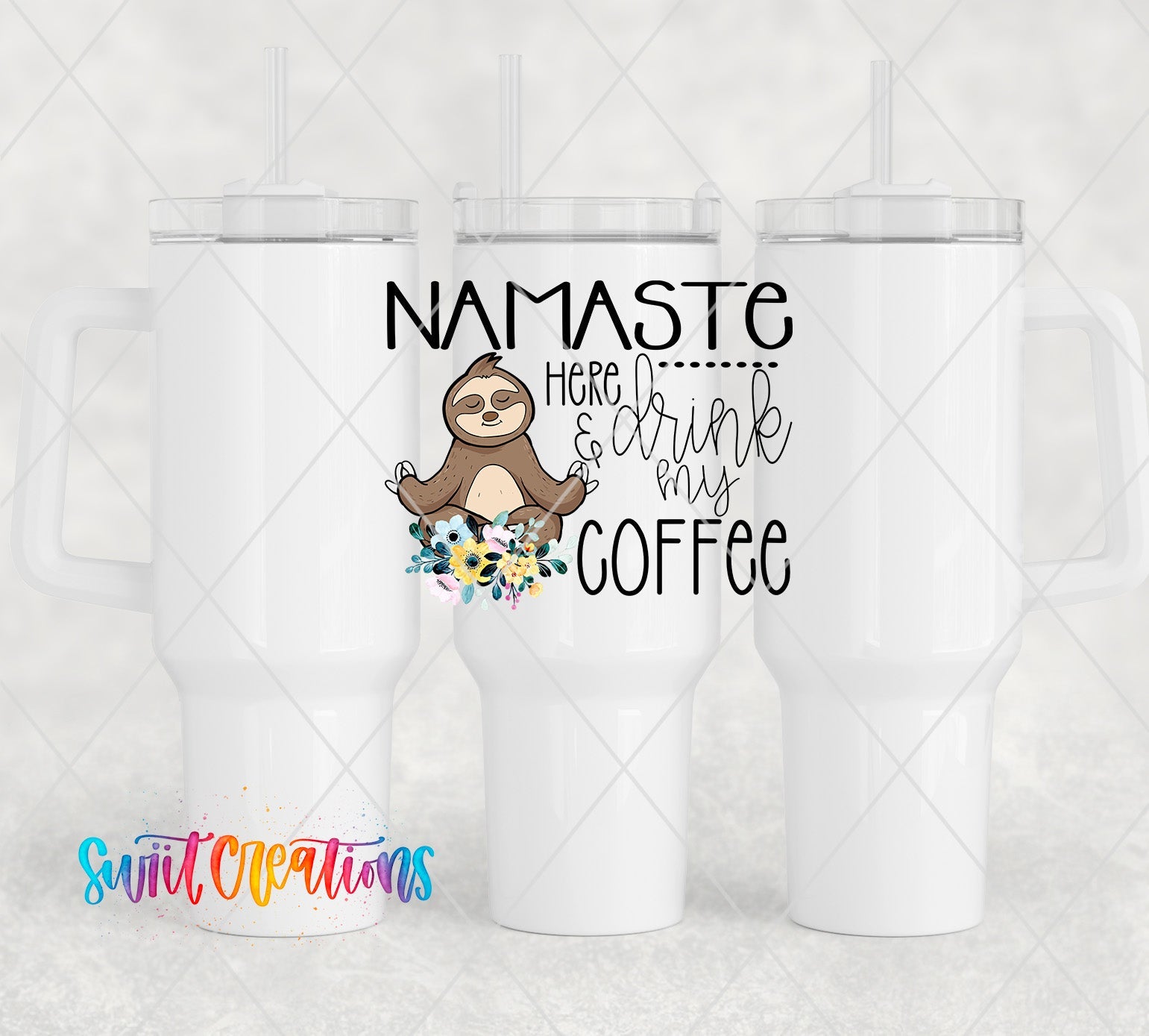 three coffee mugs with a slotty on the side