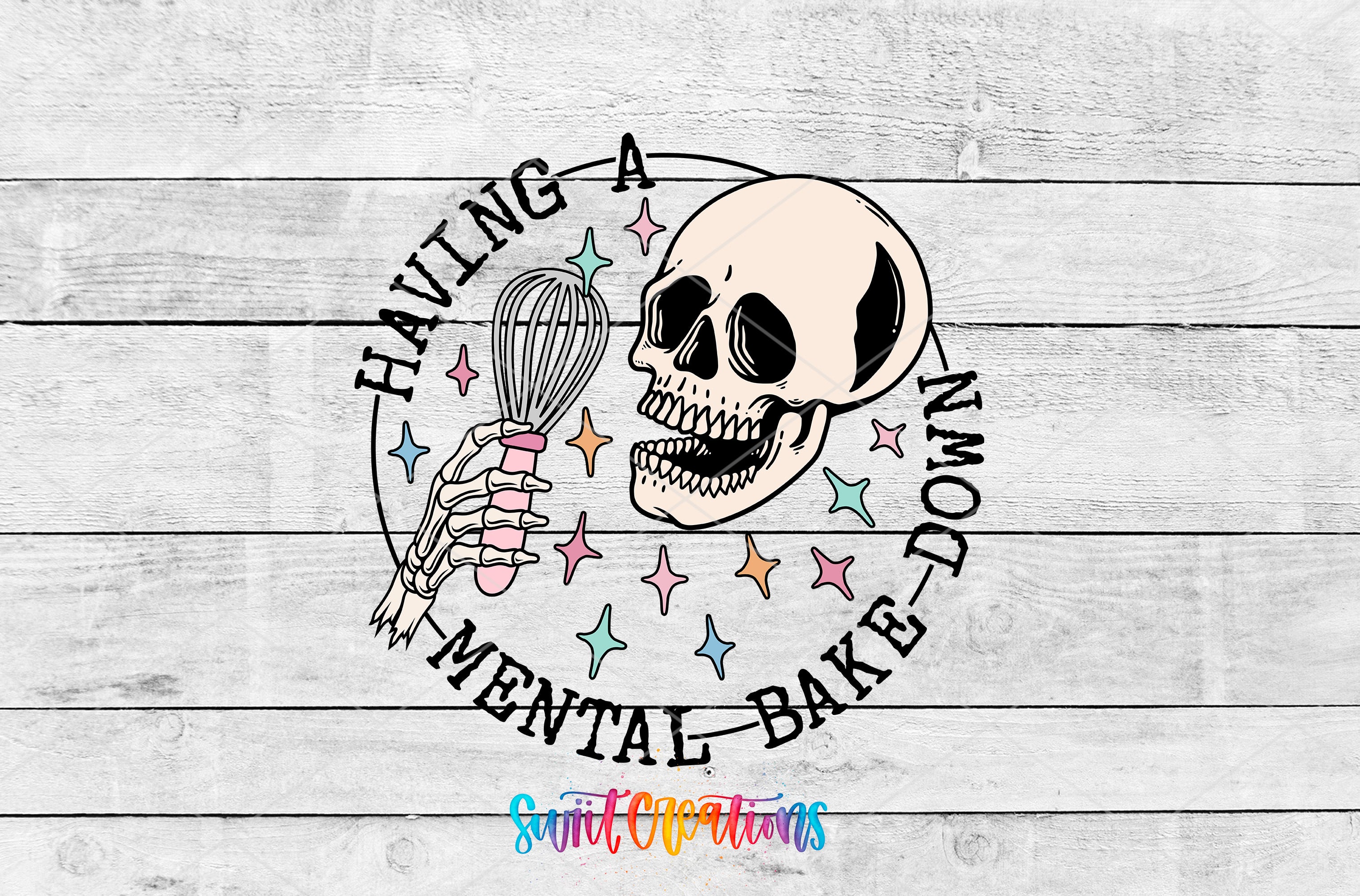 a skull holding a whisk in its hand