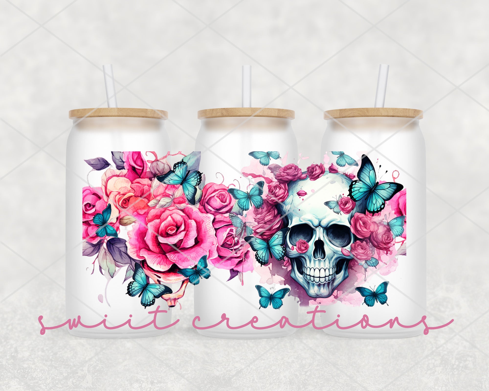 a couple of bottles with a skull and flowers on them