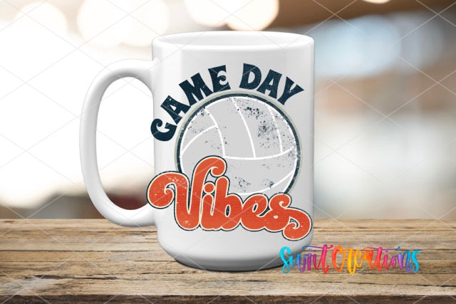 a white coffee mug with the words game day vibes on it