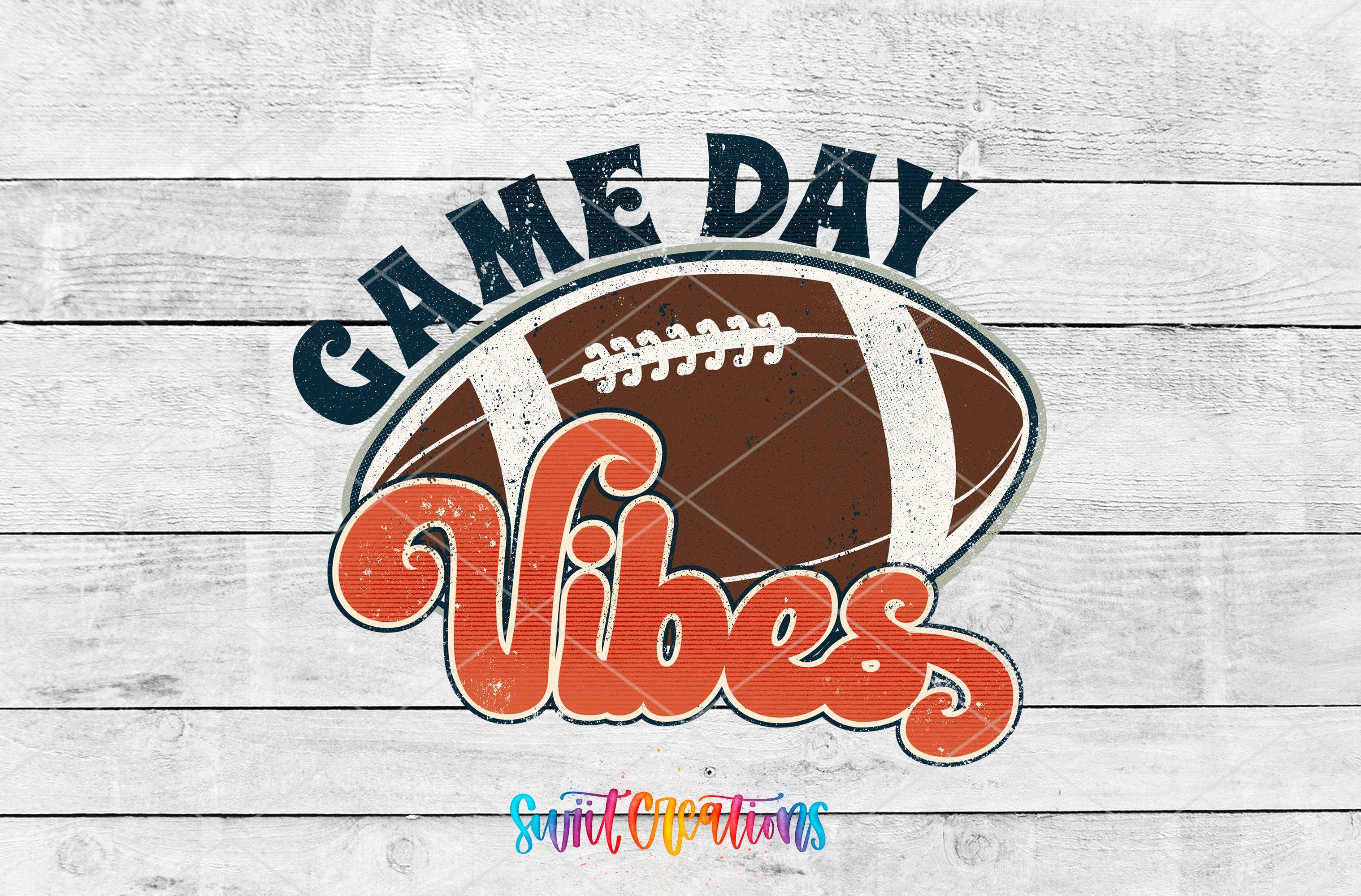 a football on a wooden background with the words game day vibes