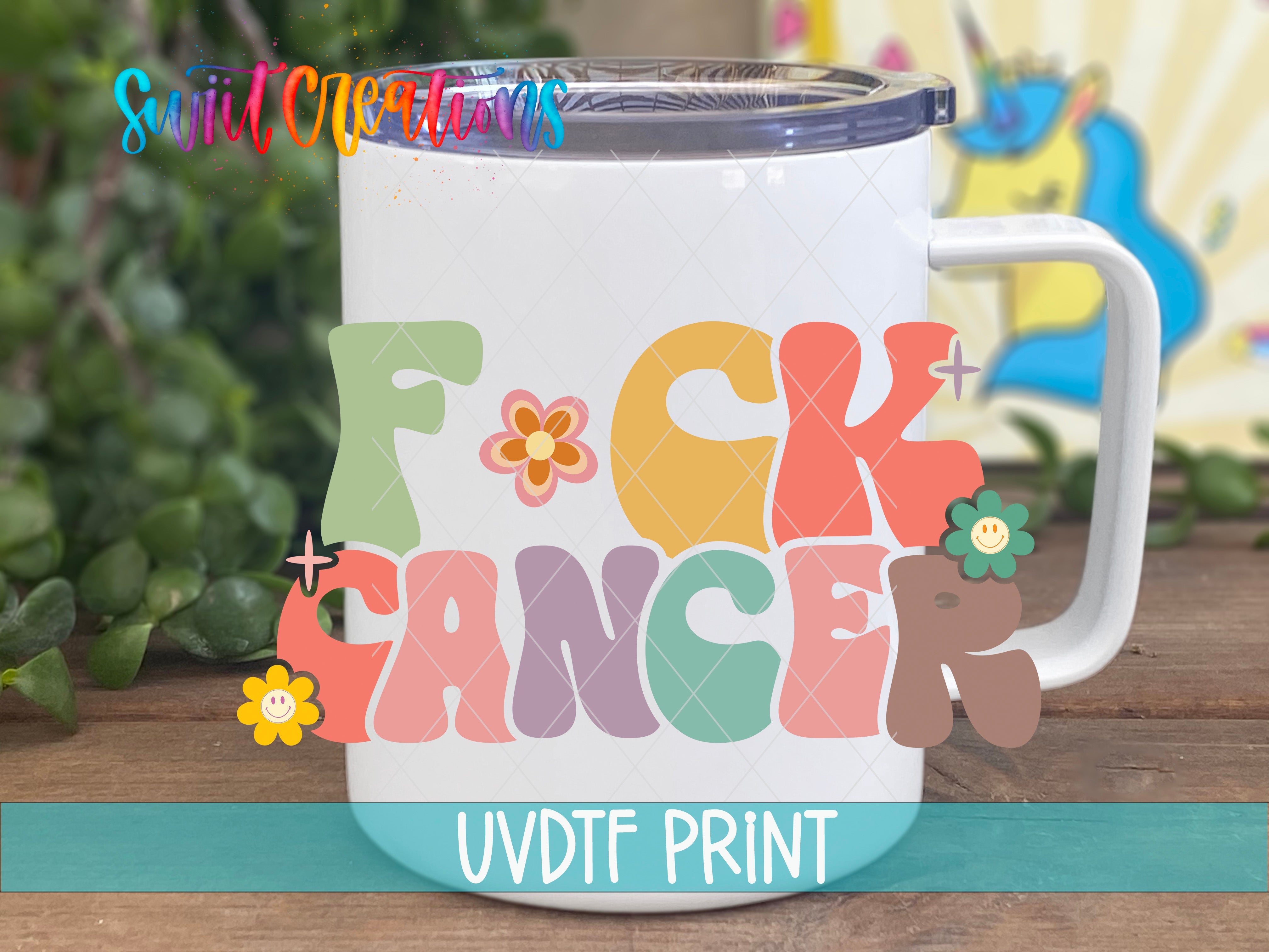 a white coffee mug with the words f k cancer on it