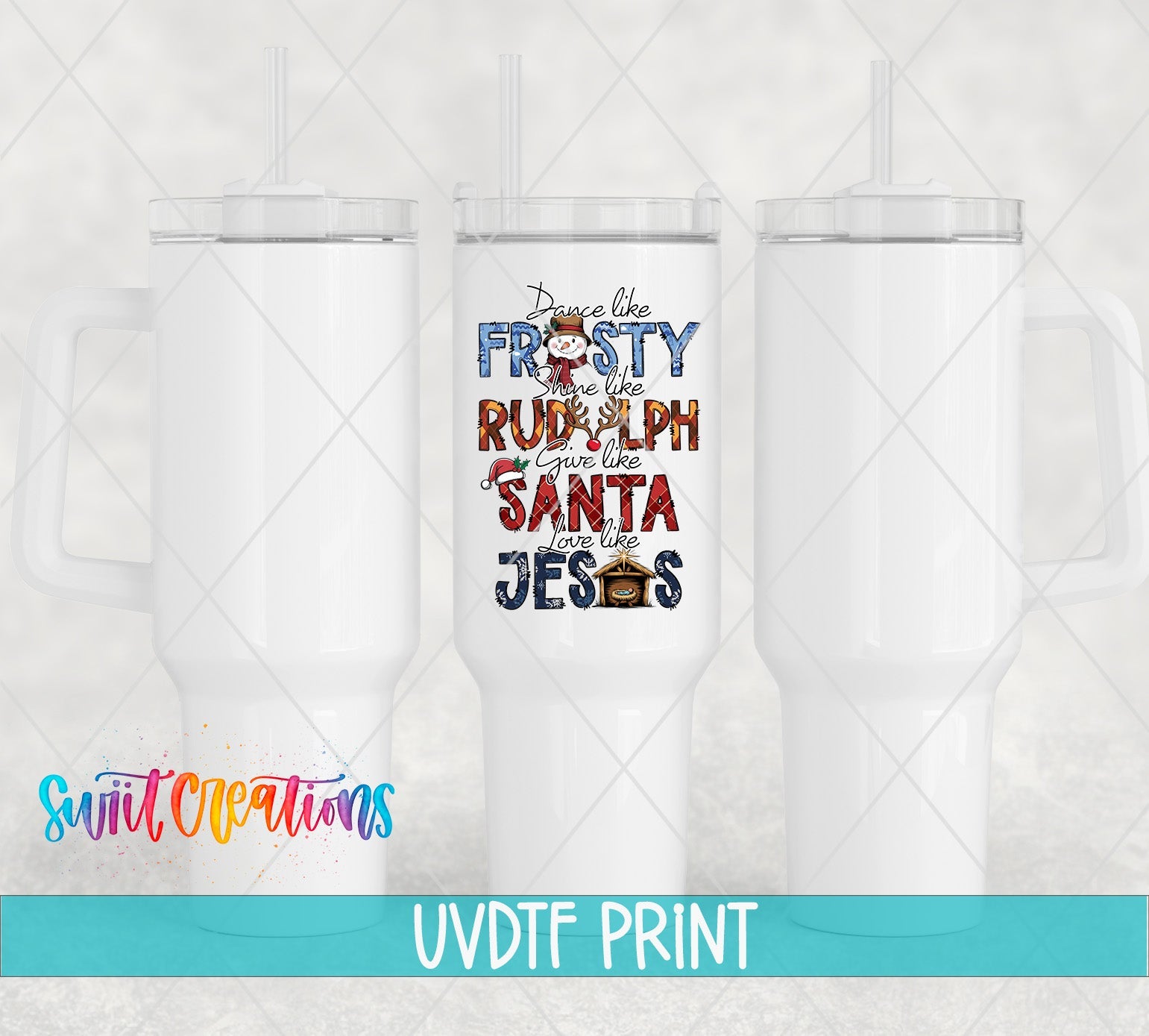 a set of three white tumblers with the words fiesta, rush, rush,