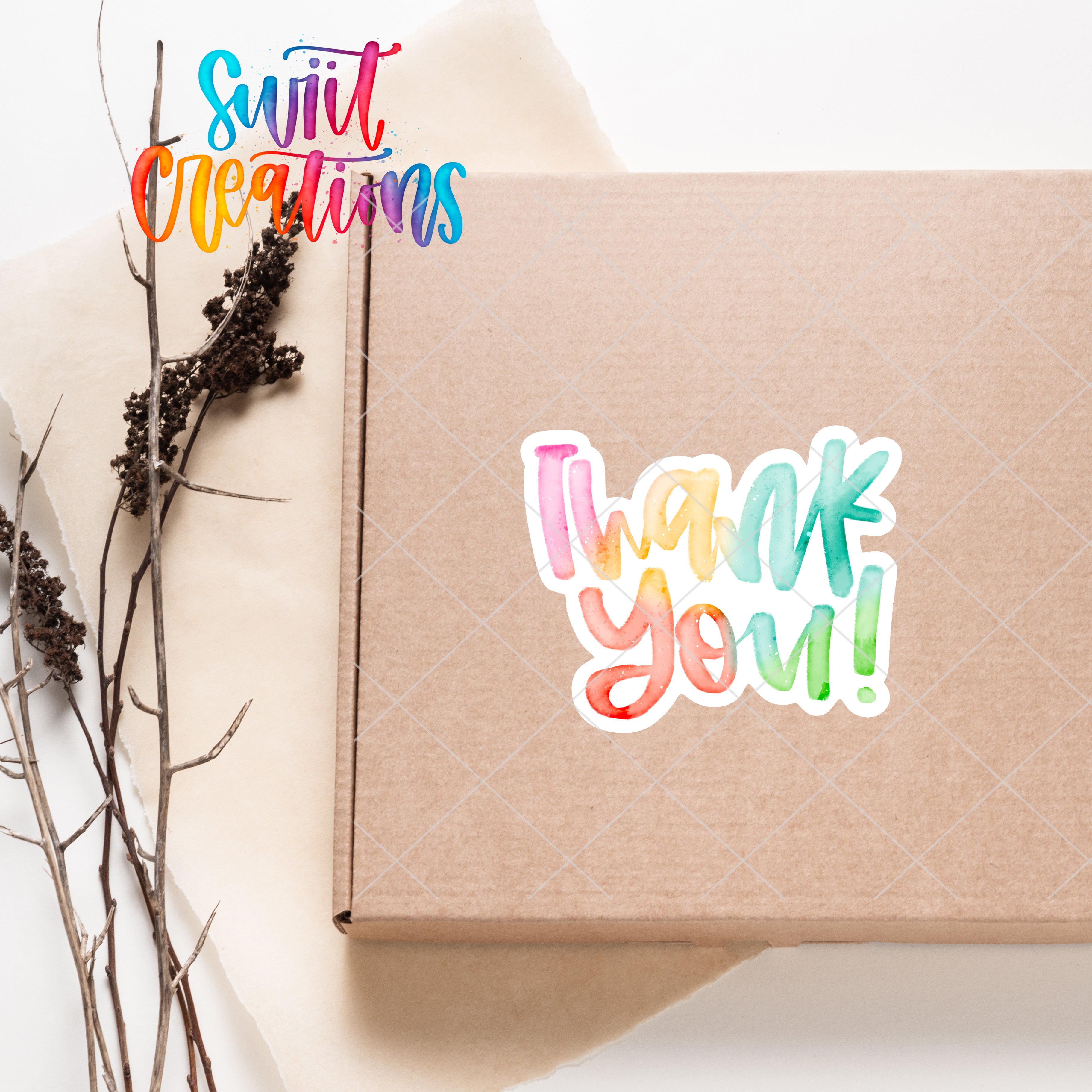 a box with a thank you sticker on it
