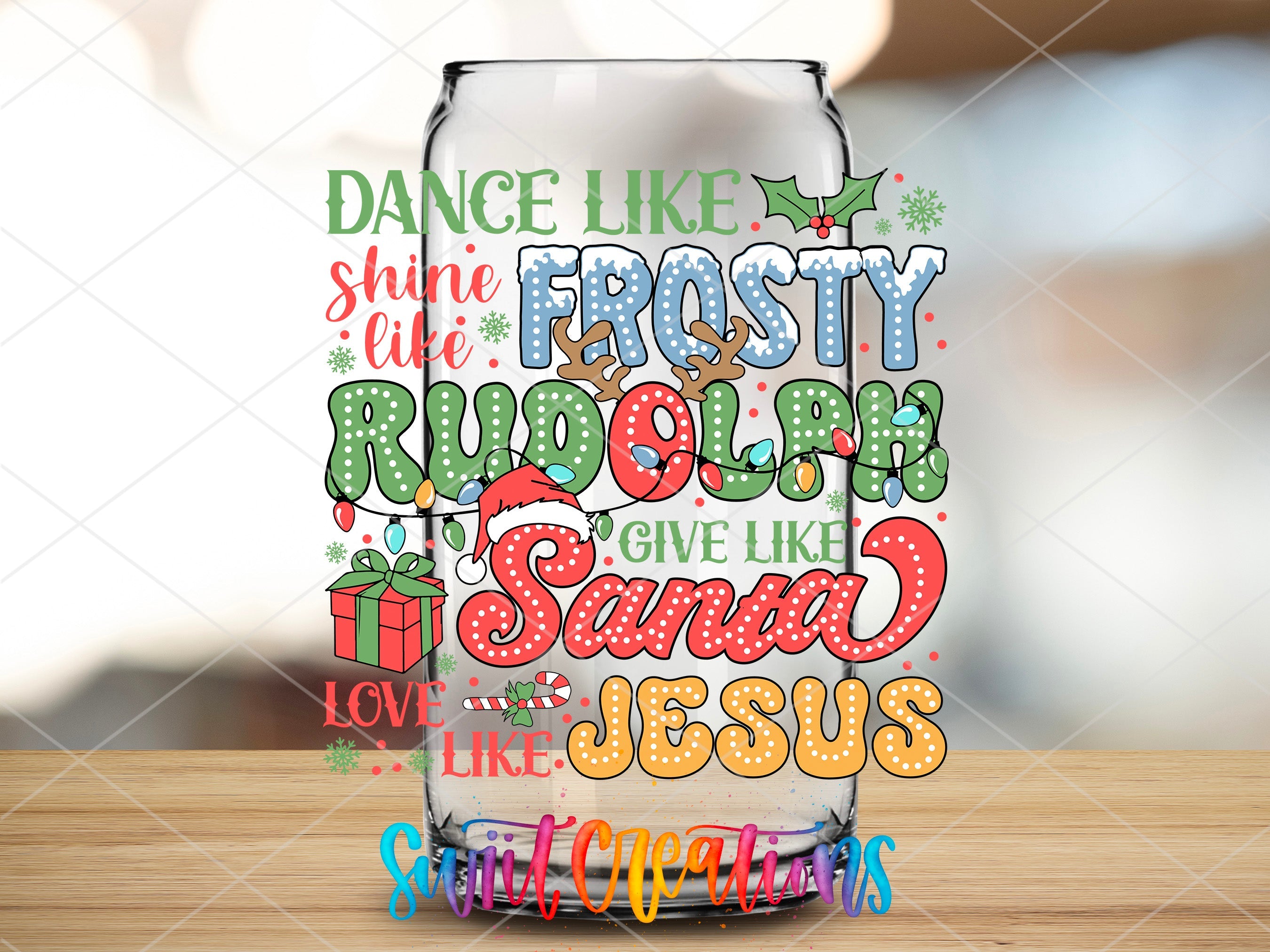 a glass with a message on it sitting on a table