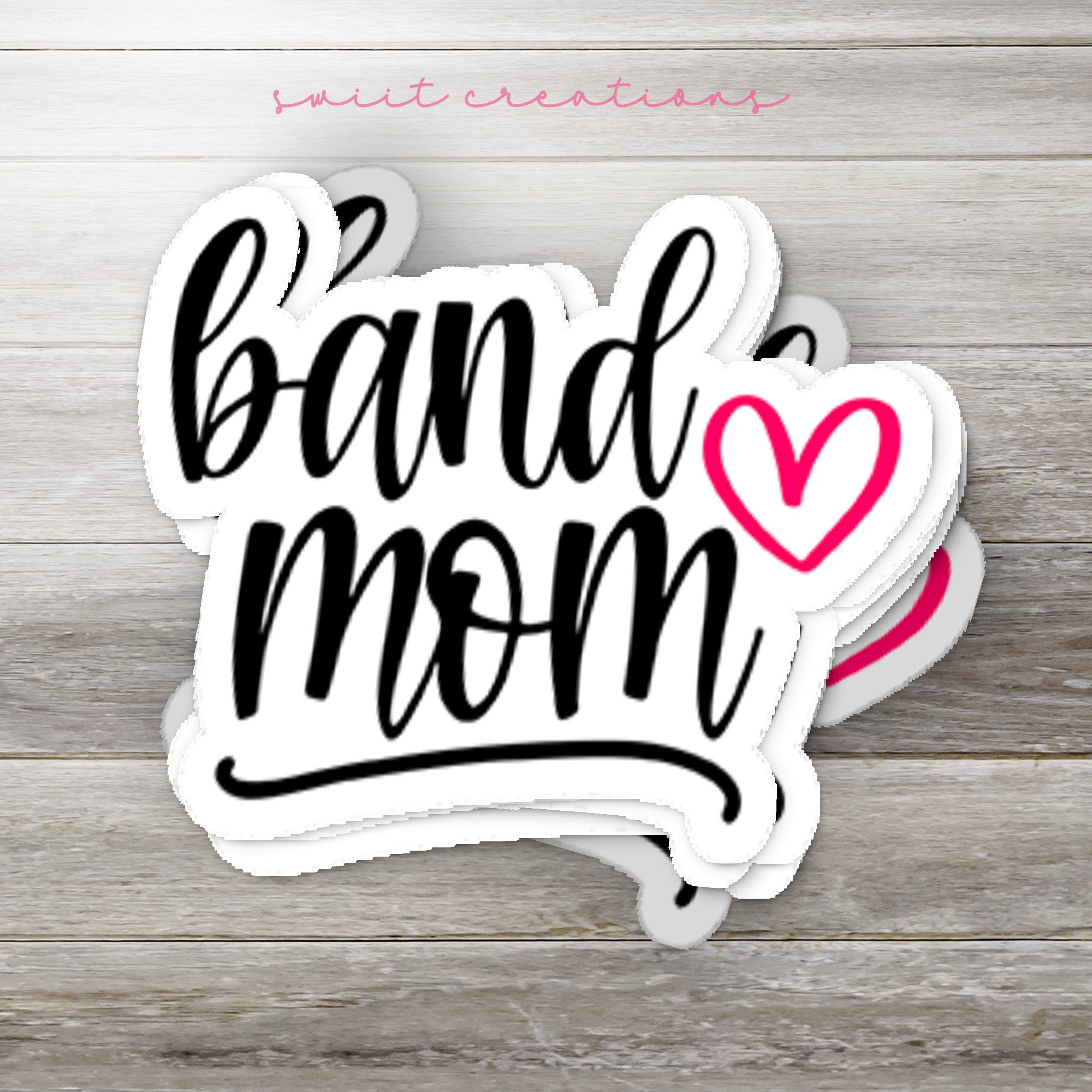 a sticker that says band mom on it