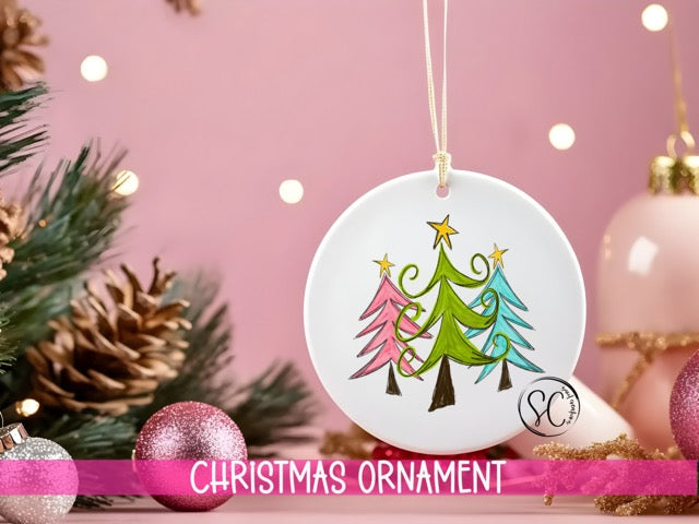 a christmas ornament hanging from a christmas tree