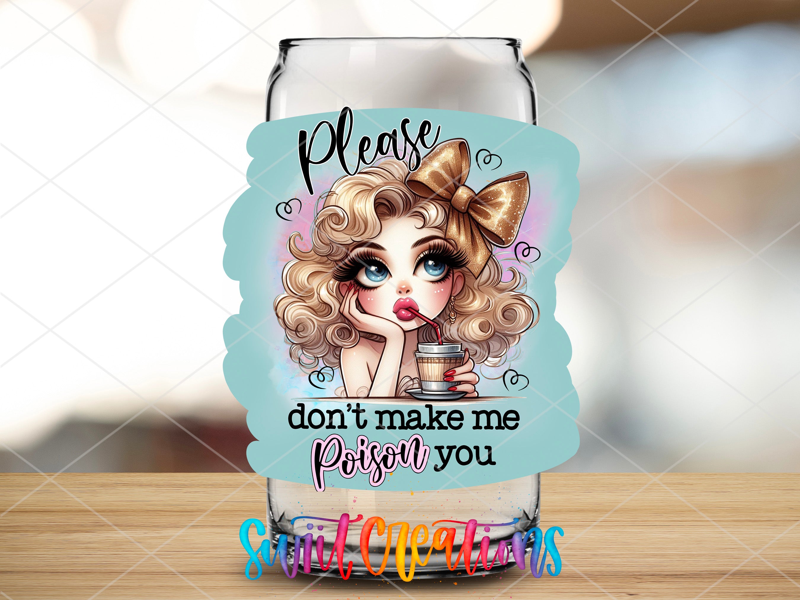 a glass with a picture of a girl on it