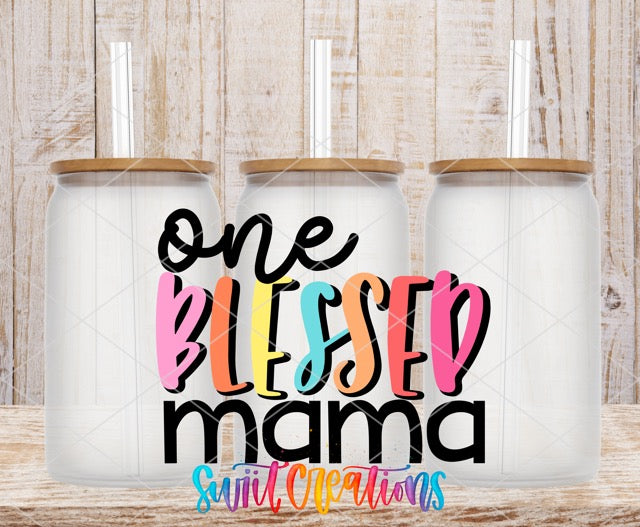 two coffee mugs with the words, one blissed mama and the other saying