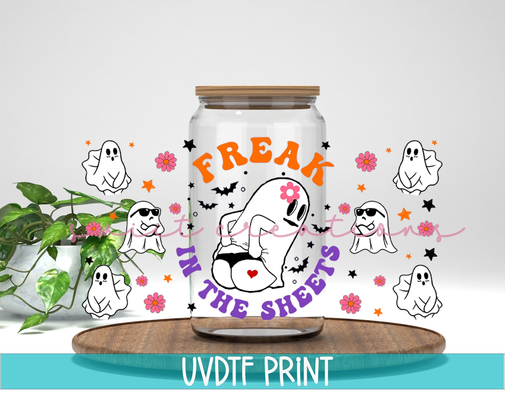 a jar with a sticker of a cartoon character on it