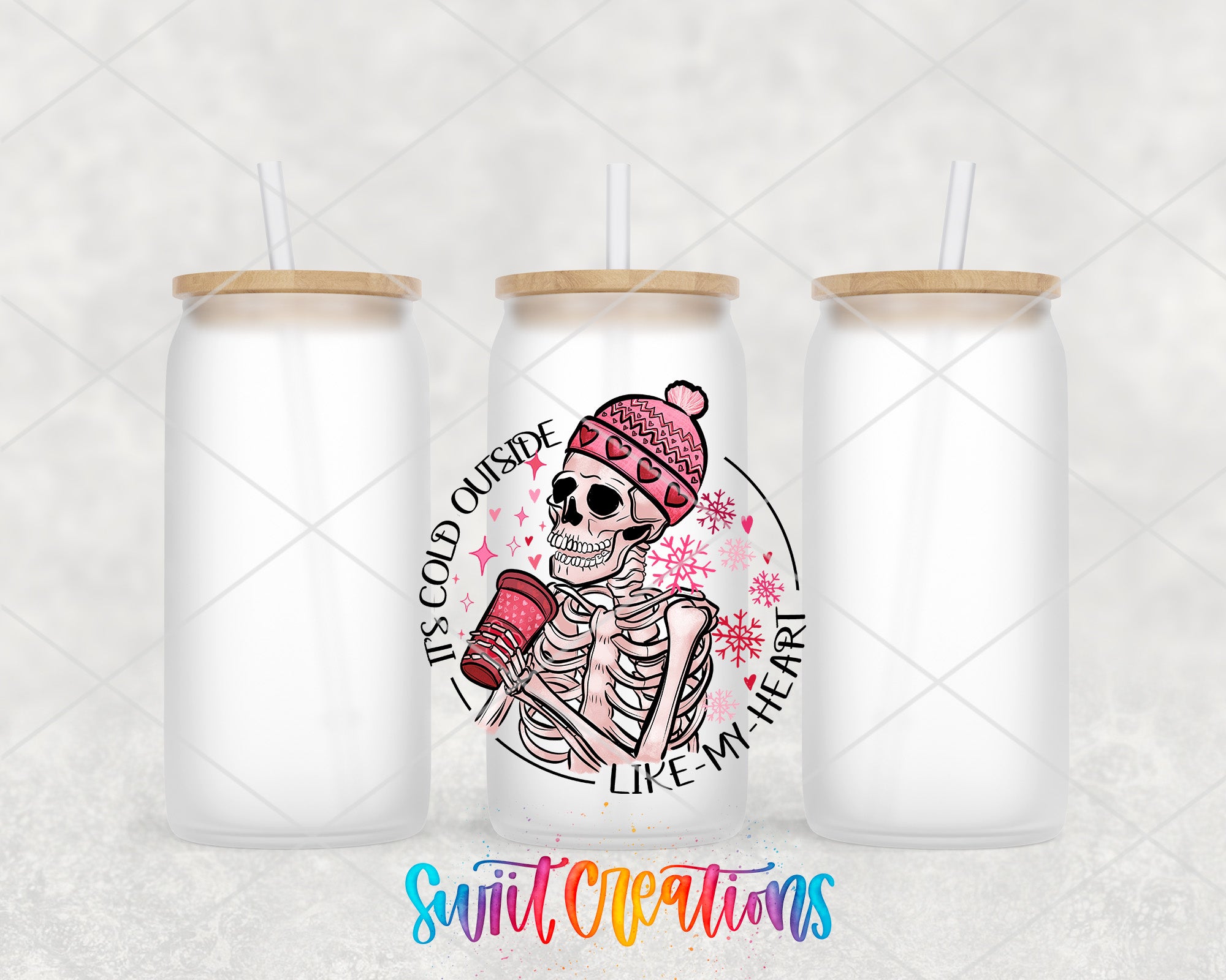 a couple of cups with a skeleton on them