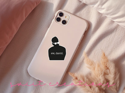 Ew David Silhouette sticker on a pink phone case