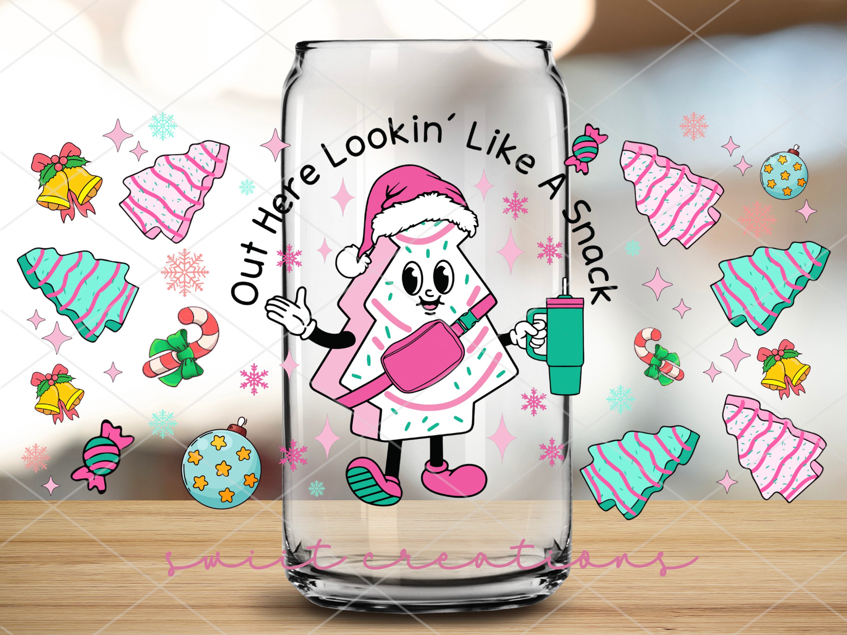 a glass with a picture of a cartoon character on it